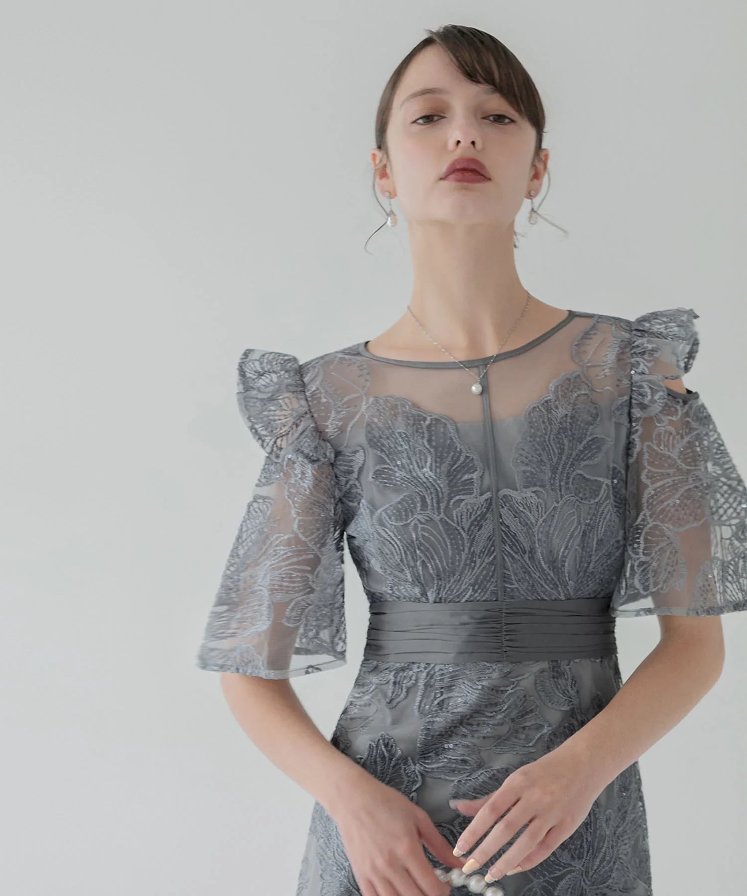 【当日発送】フラワーレースシアーフリルマーメイドワンピースドレス