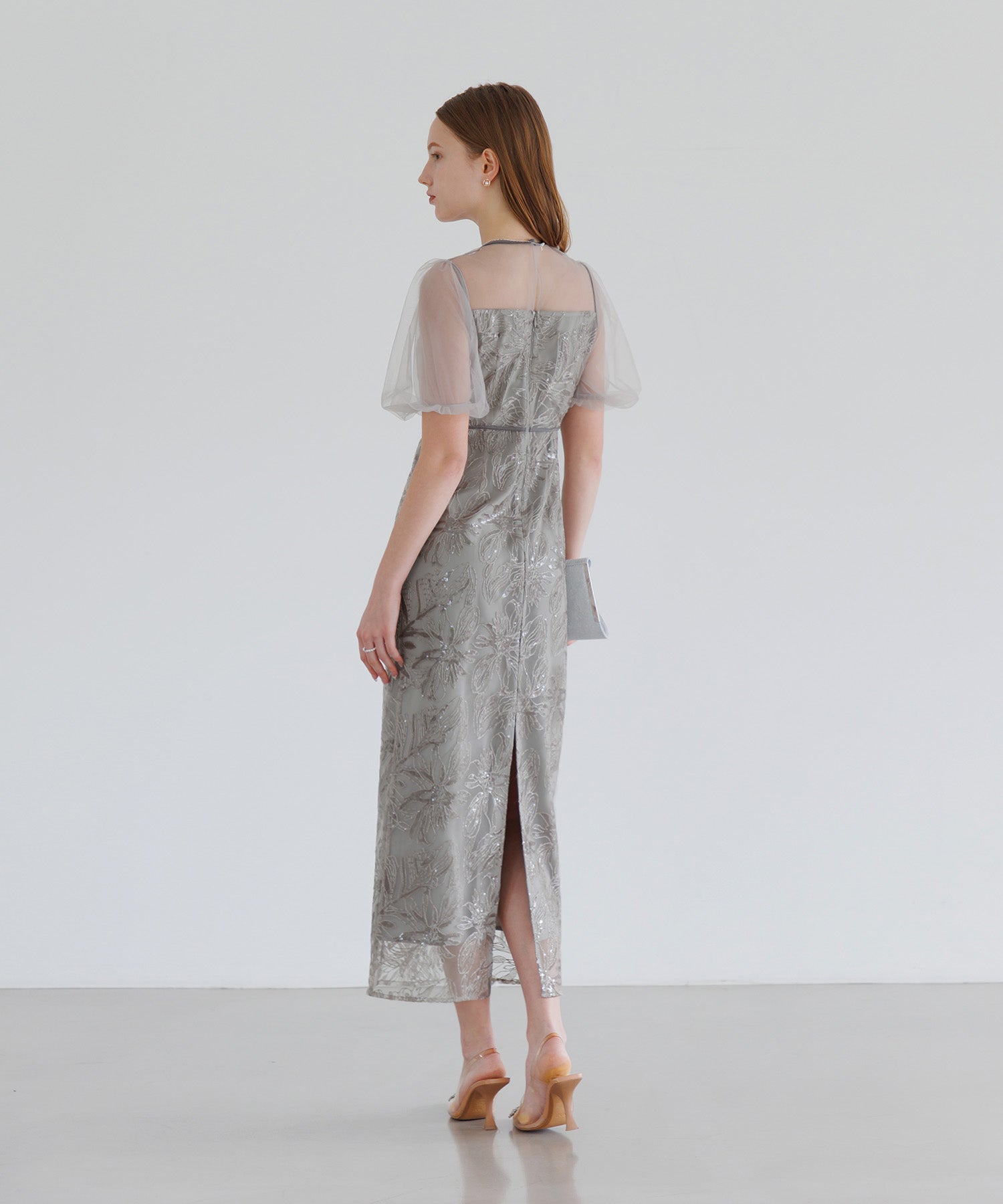 【当日発送】アシンメトリーシアーフラワーワンピースドレス