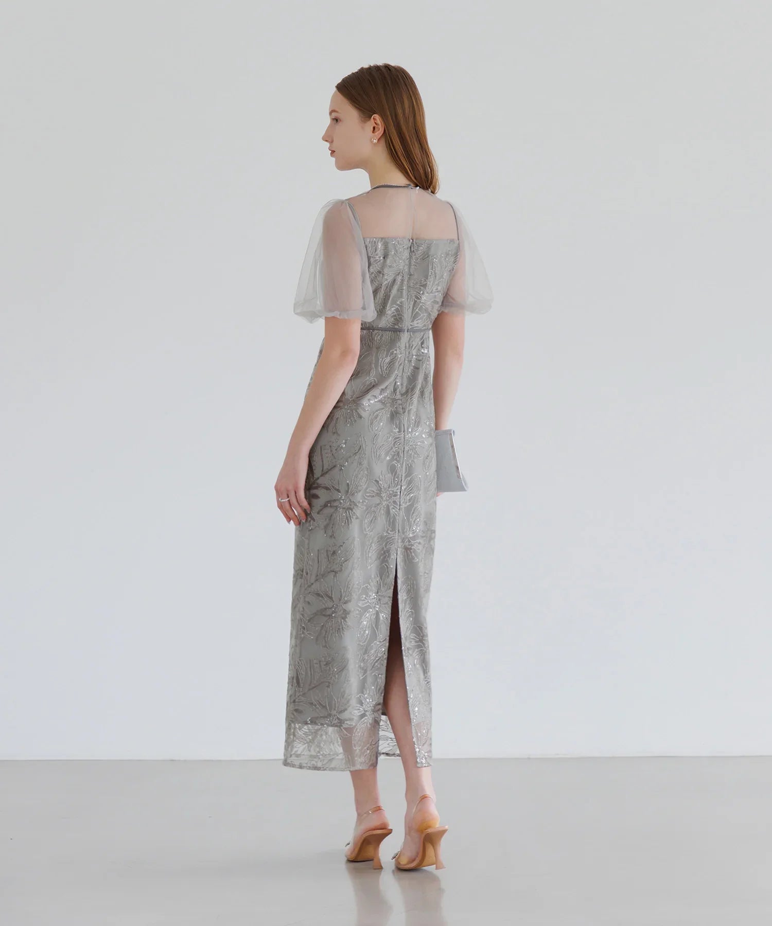 【当日発送】アシンメトリーシアーフラワーワンピースドレス