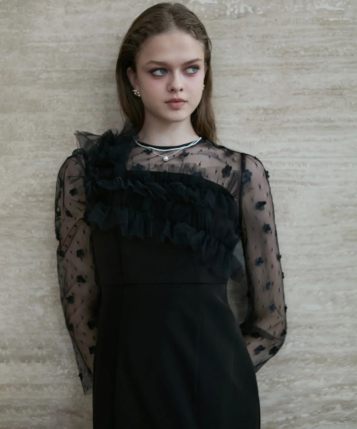 【当日発送】フラワーモチーフアシンメトリーチュールマーメイドワンピースドレス