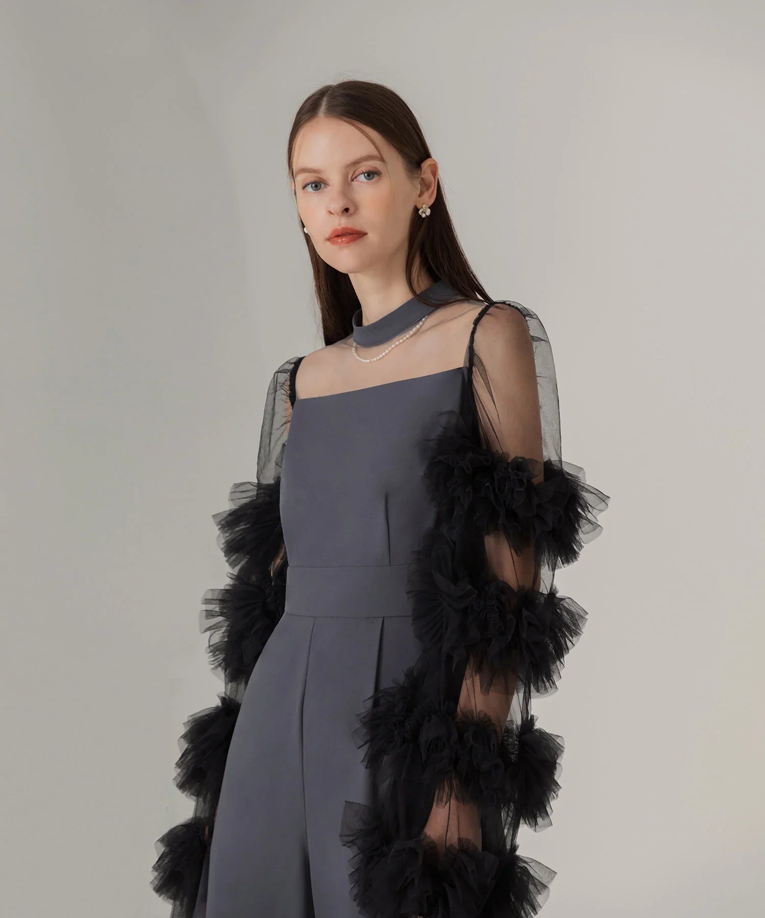 【当日発送】ボリュームチュールスリーブオールインワンパンツドレス