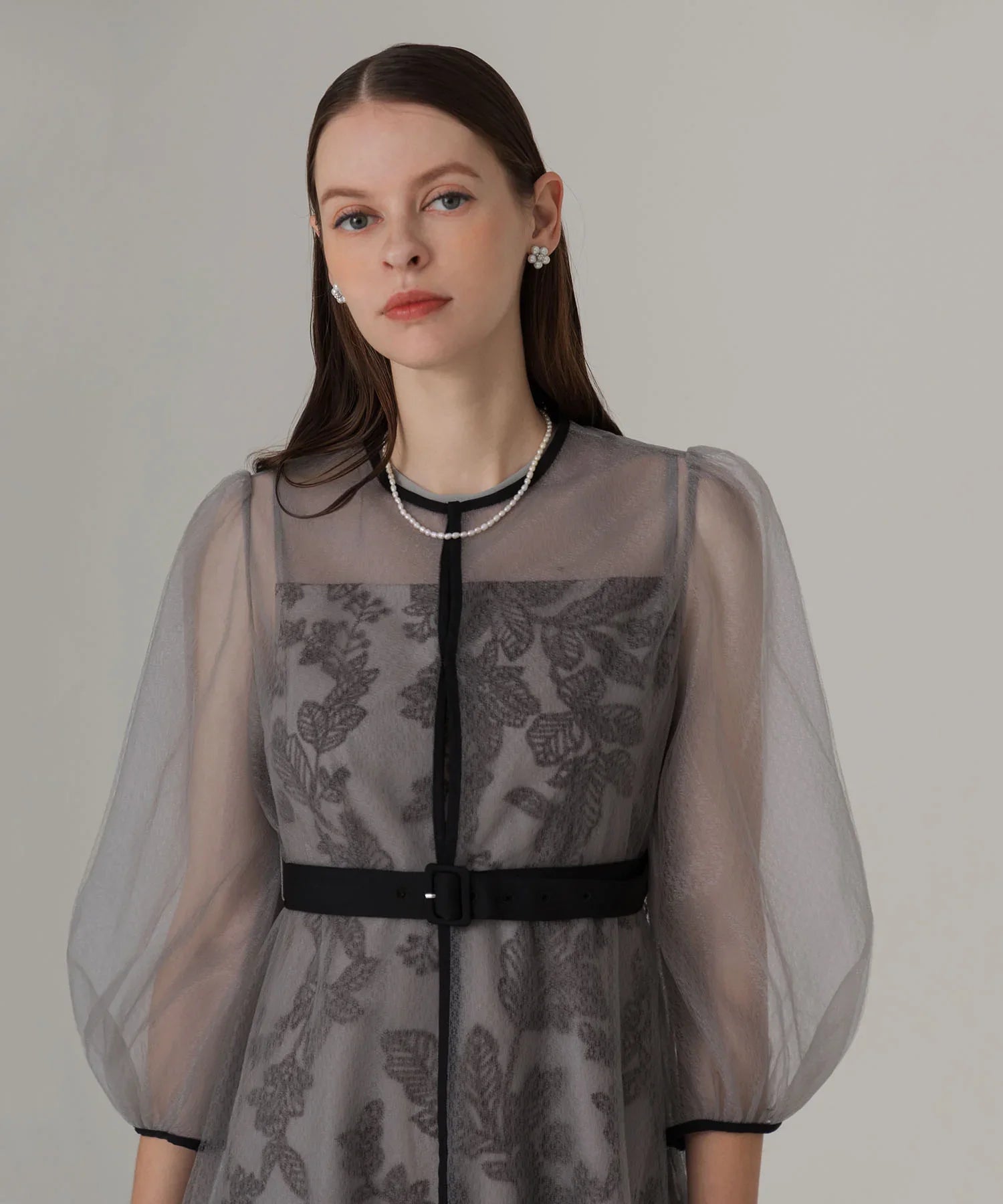 【当日発送】チュールパイピングリーフベルトAラインワンピースドレス