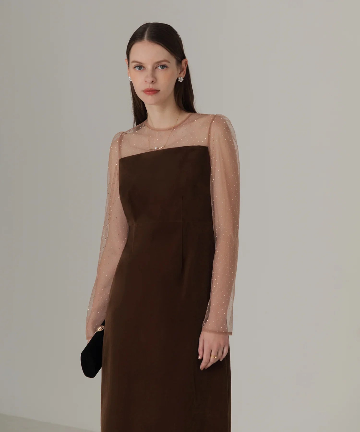 【当日発送】2WAYリボンビスチェドットストーンベロアワンピースドレス