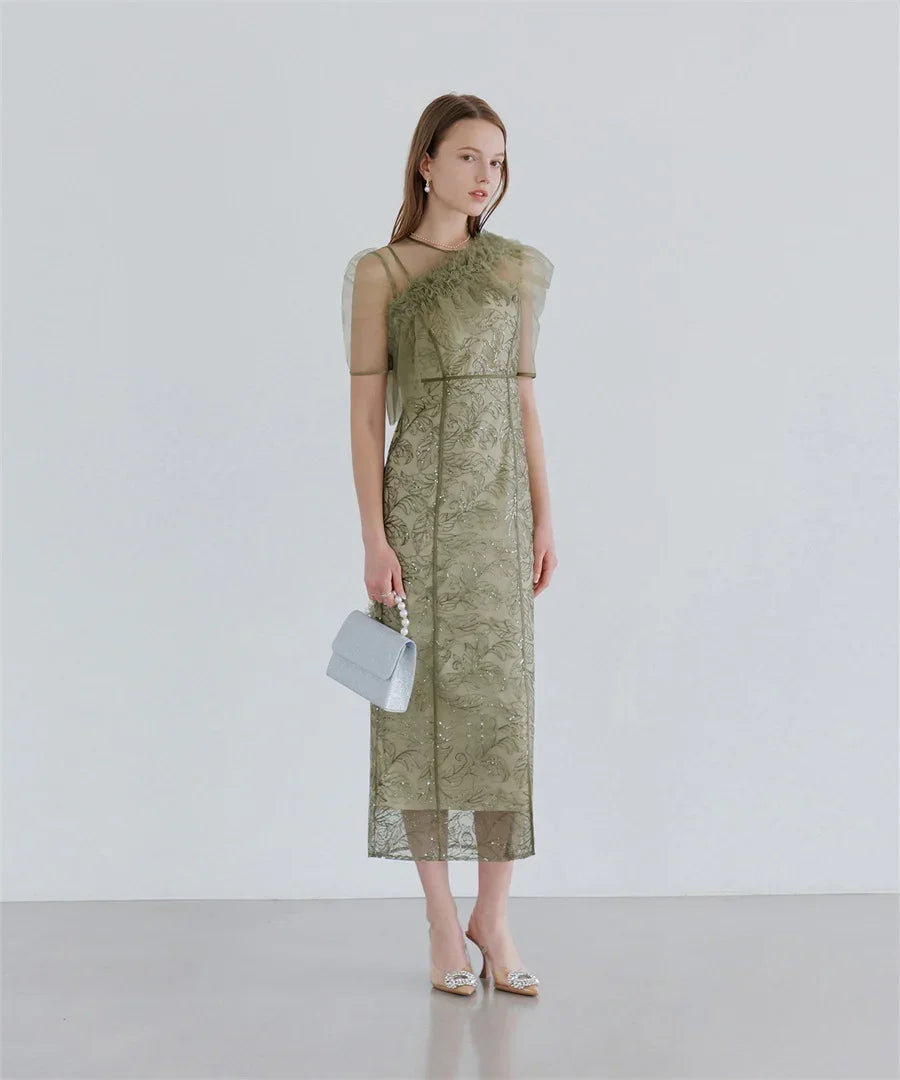 【当日発送】3WAYフラワーチュールアシンメトリーIラインワンピースドレス