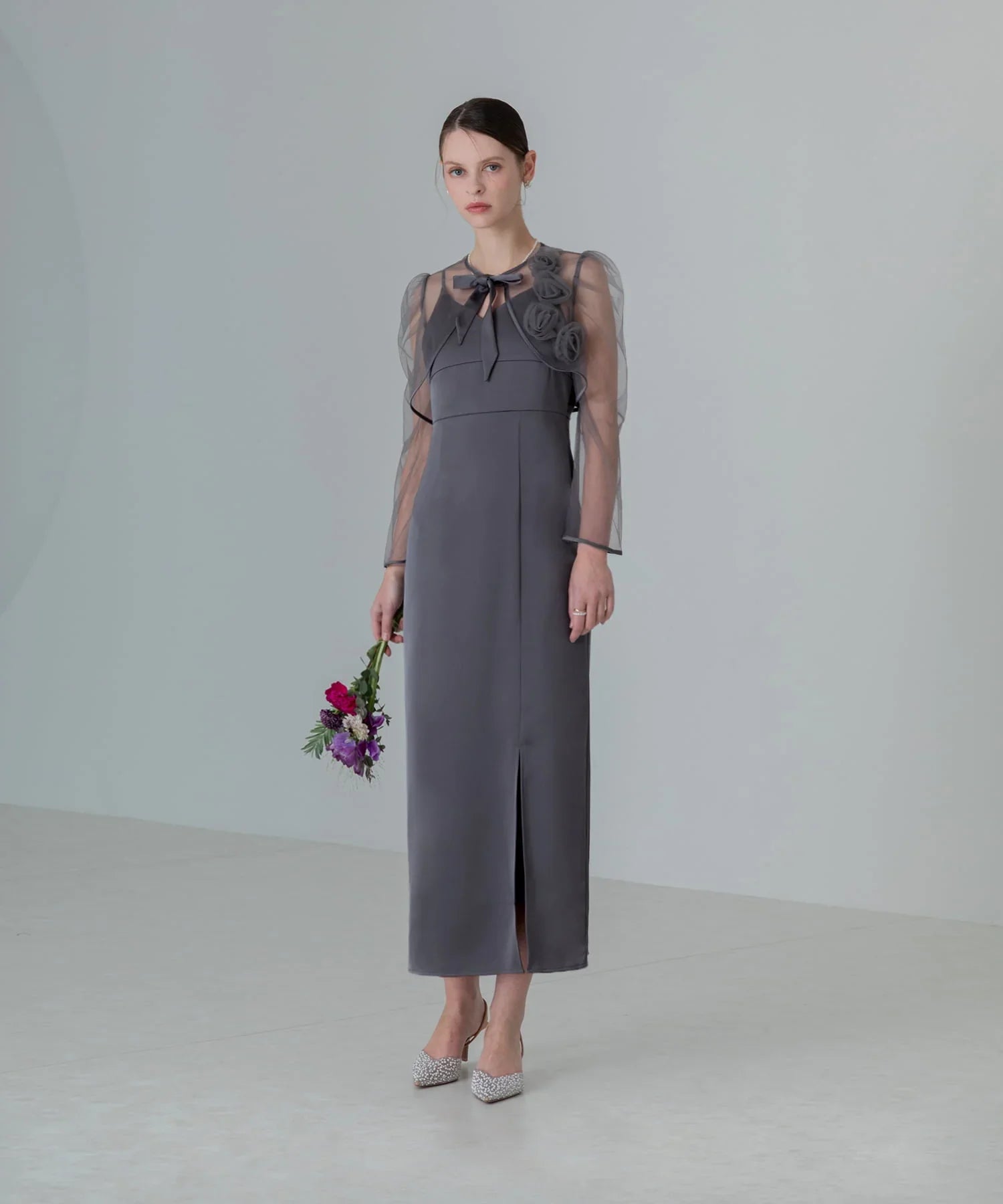 【当日発送】ローズボレロシアースリーブIラインワンピースドレス