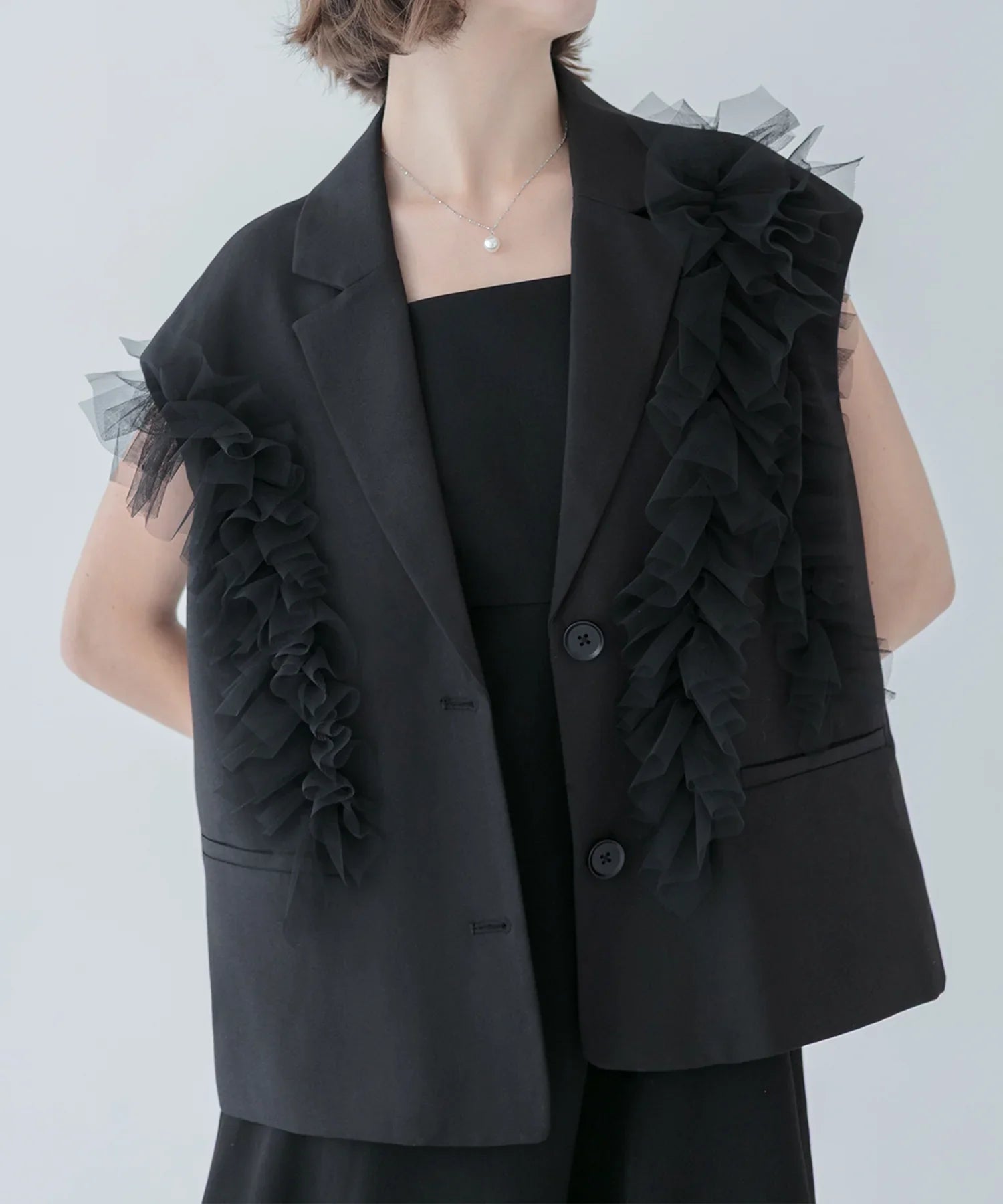 【当日発送】チュールフリルセットアップワンピースドレス