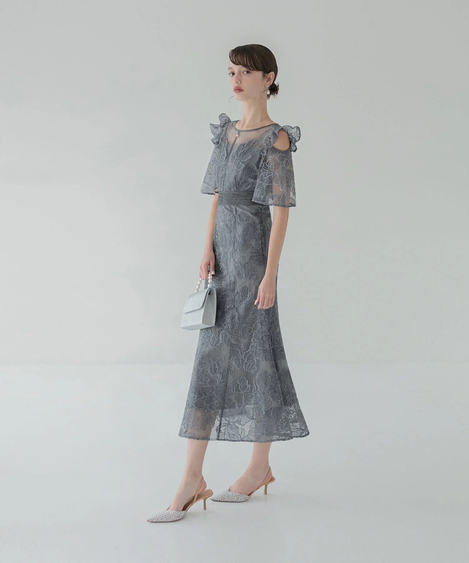 【当日発送】フラワーレースシアーフリルマーメイドワンピースドレス