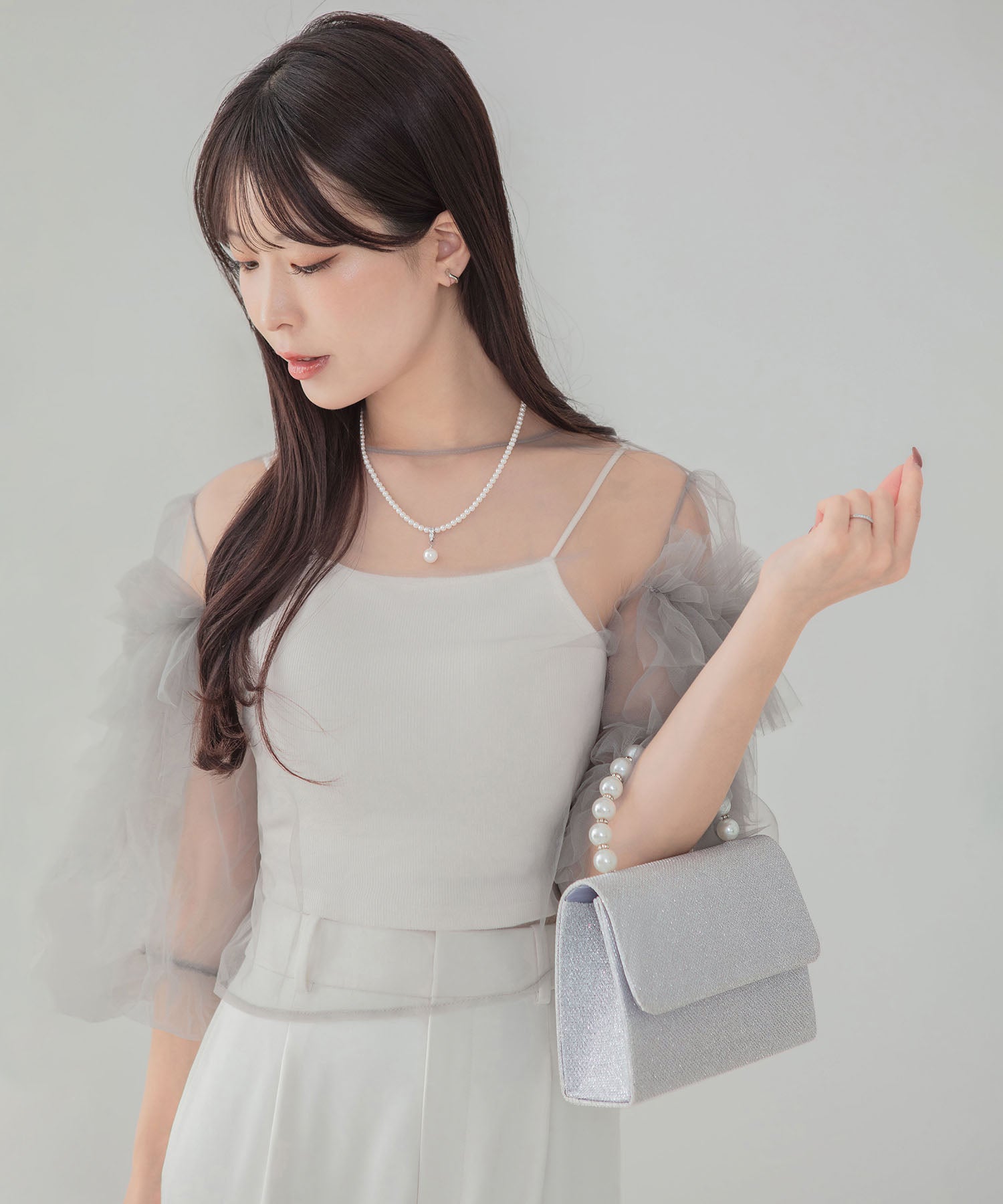 【当日発送】2WAYパールハンドルグリッターバッグ