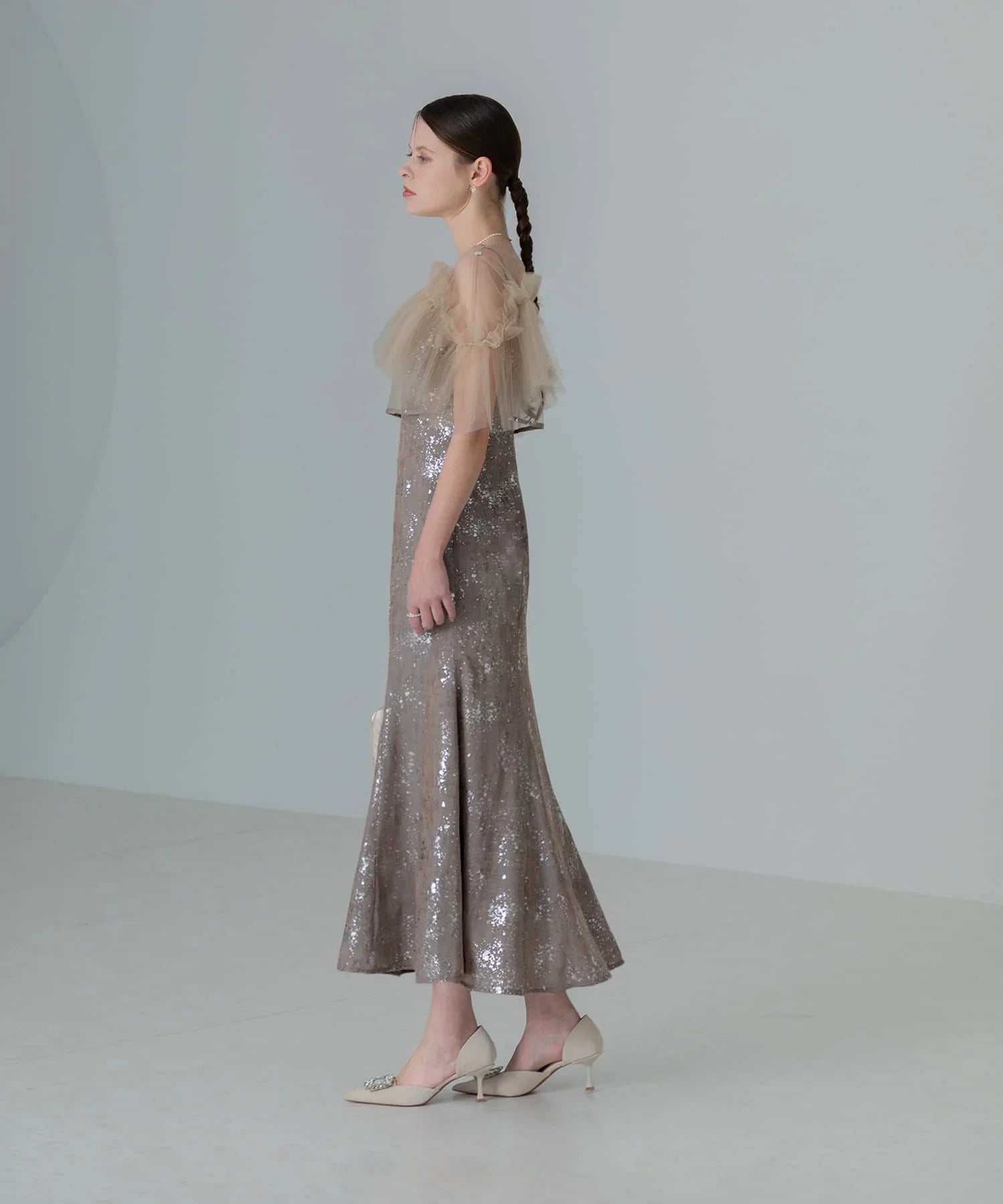 【当日発送】チュールフリルボレロペイントマーメイドワンピースドレス