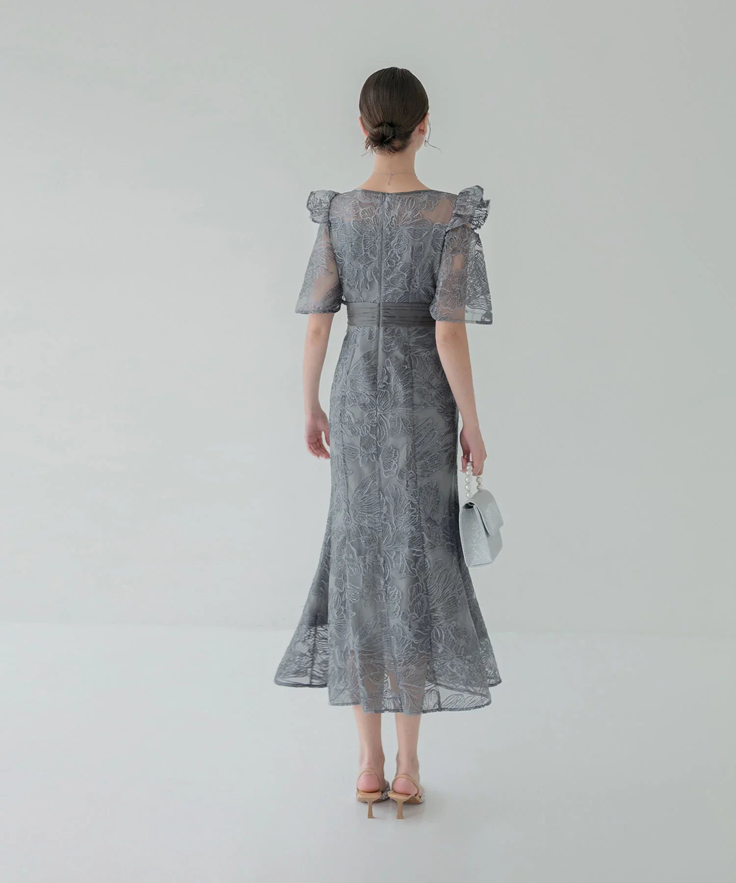 【当日発送】フラワーレースシアーフリルマーメイドワンピースドレス