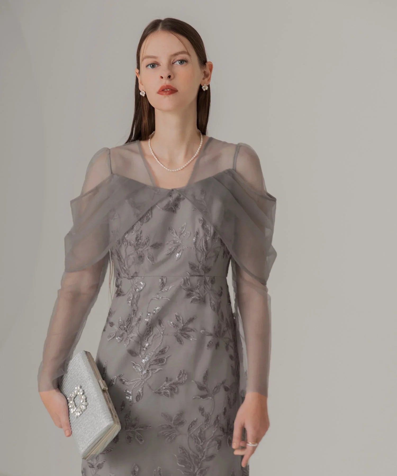 【一部当日発送】チュールロングスリーブリーフIラインワンピースドレス