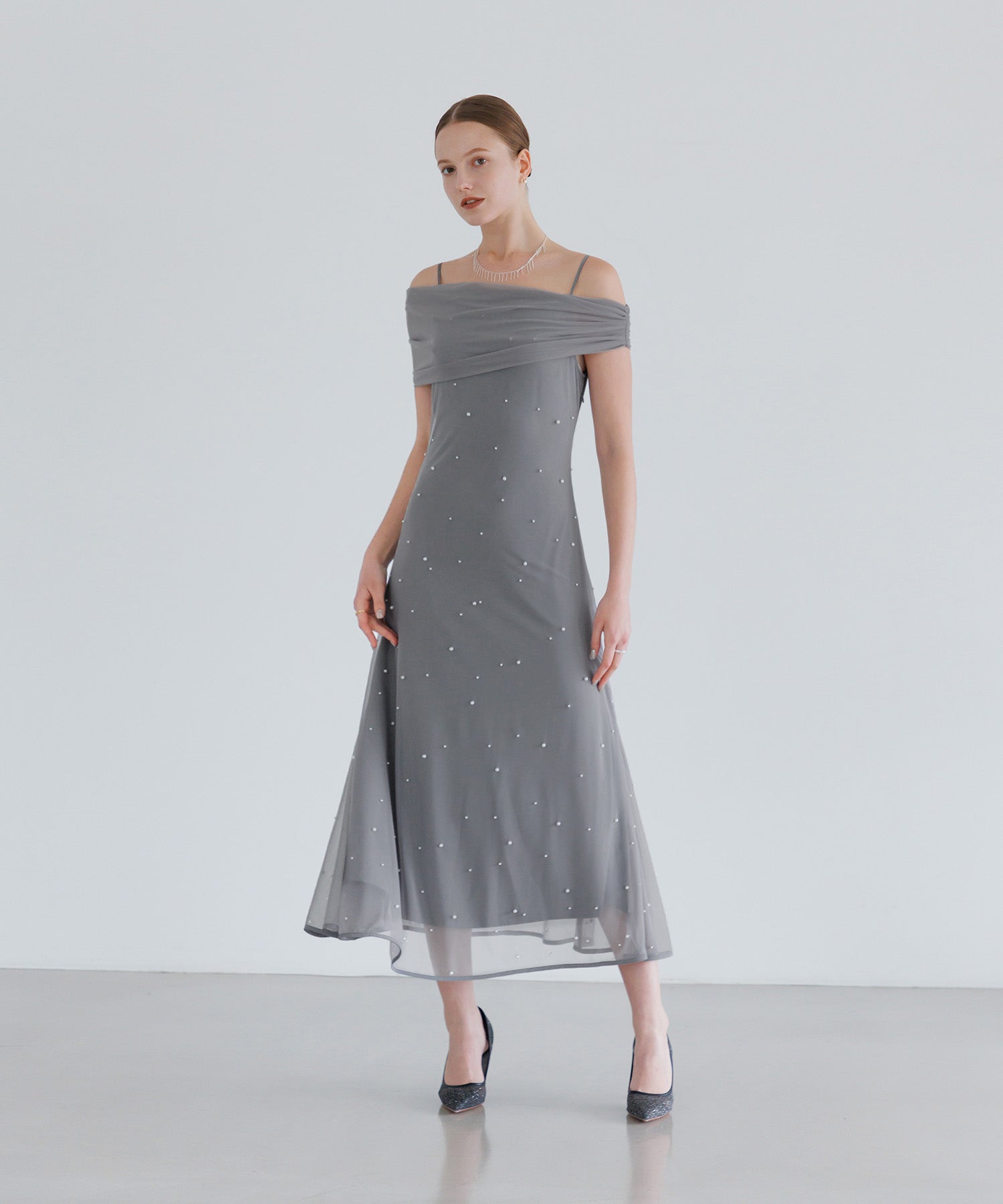 【一部当日発送】2WAYチュールトップスパールAラインワンピースドレス