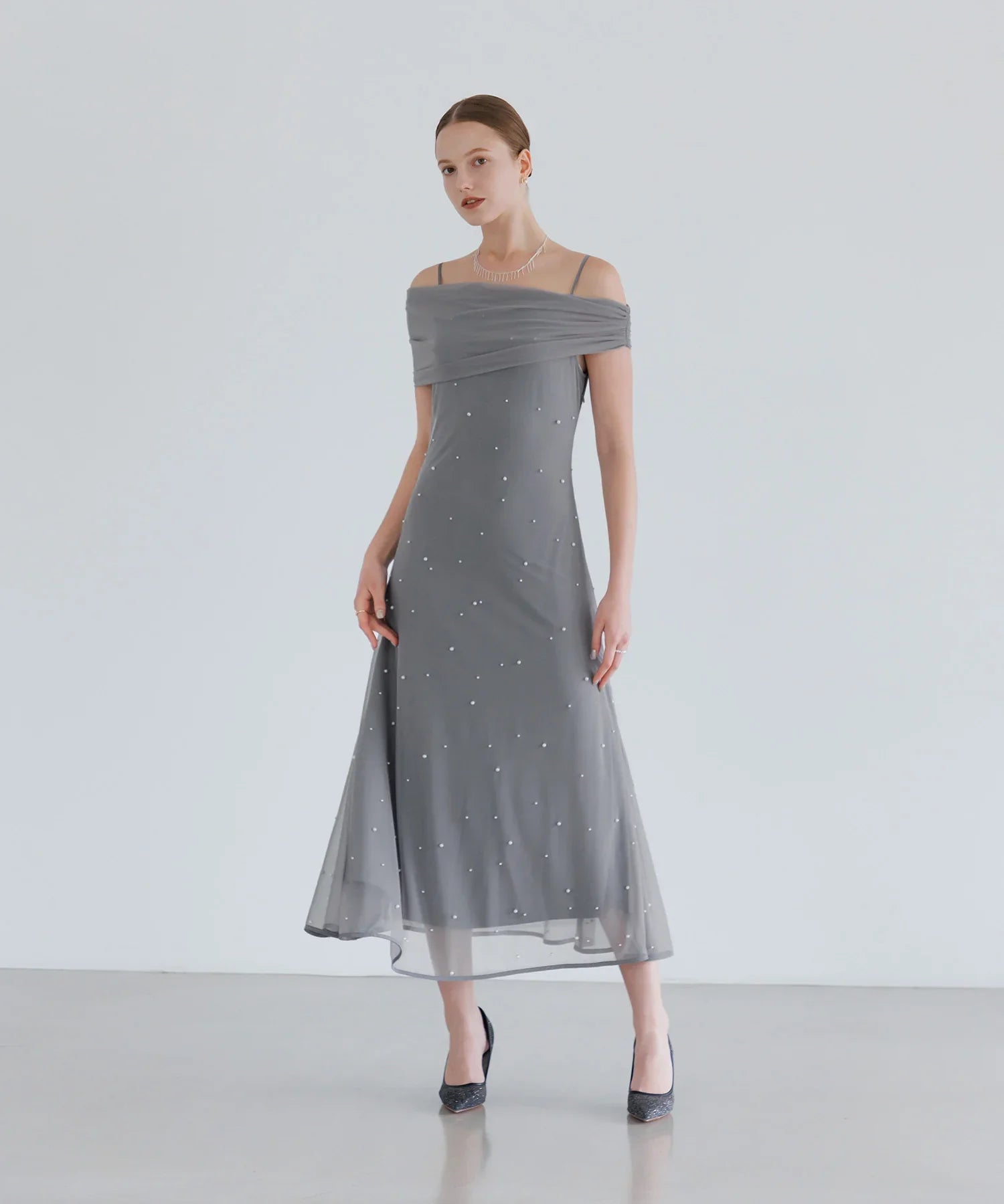 【一部当日発送】2WAYチュールトップスパールAラインワンピースドレス