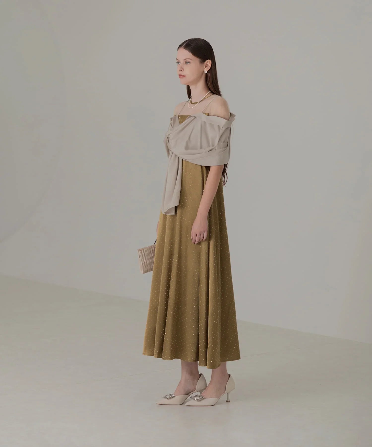 【SOLD OUT】2WAYリボンボレロドットストーンワンピースドレス