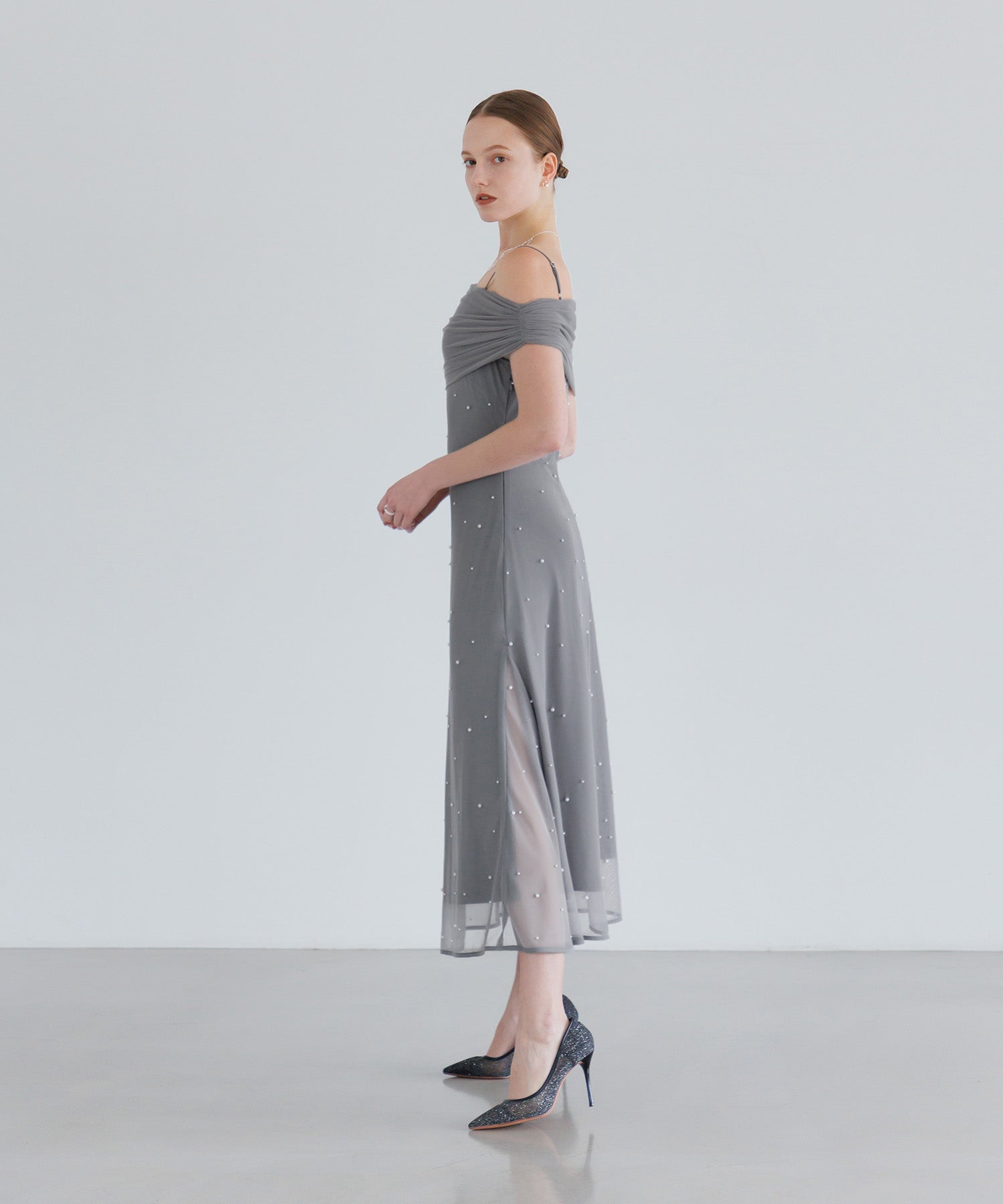 【一部当日発送】2WAYチュールトップスパールAラインワンピースドレス