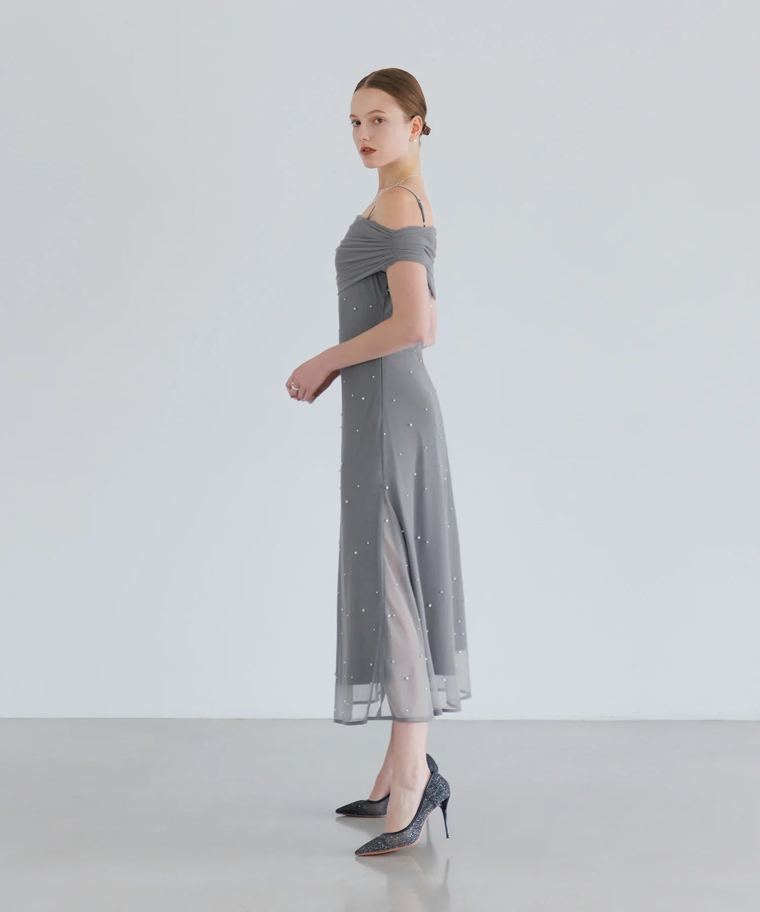 【一部当日発送】2WAYチュールトップスパールAラインワンピースドレス