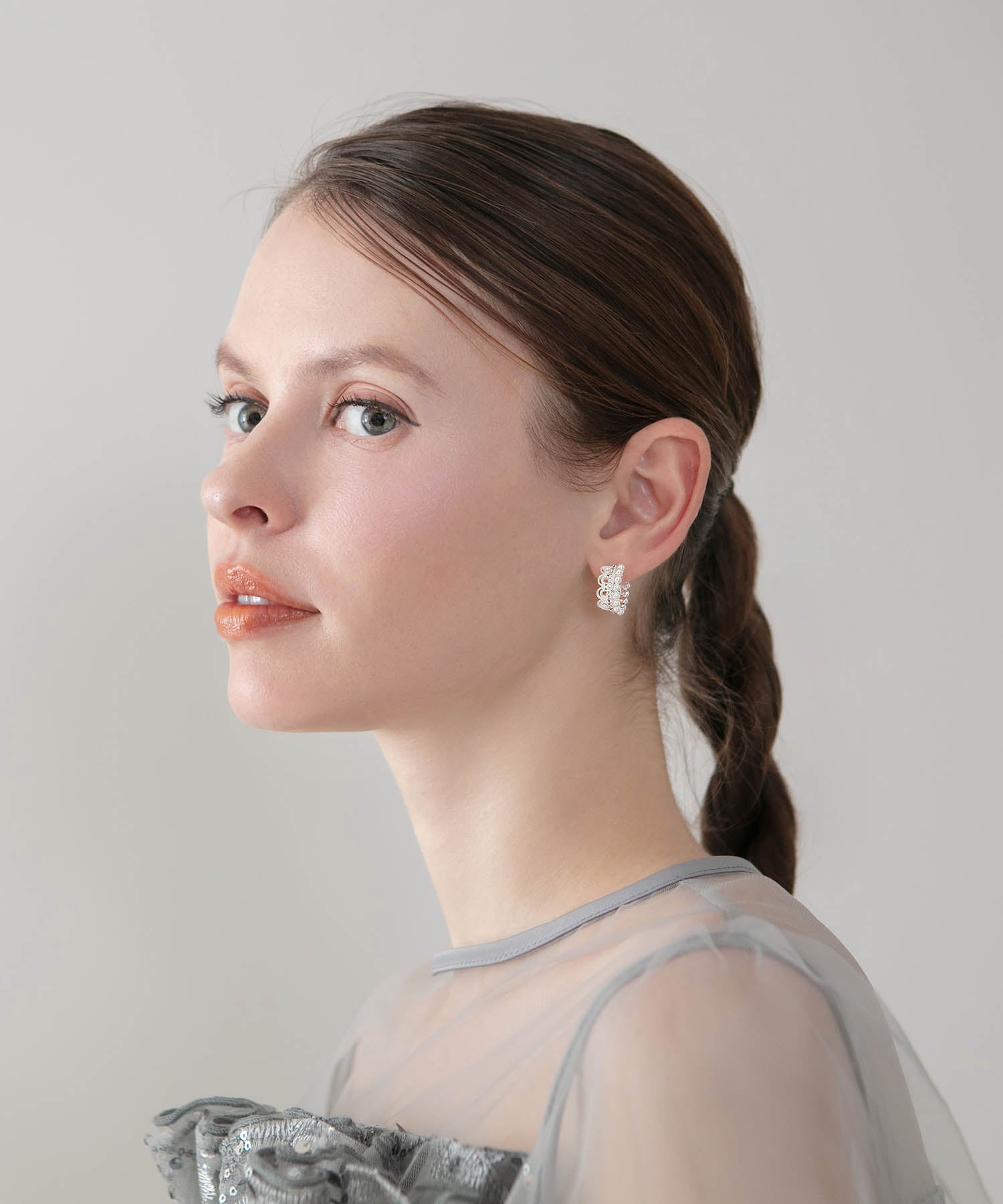 【当日発送】パールレースフープピアス