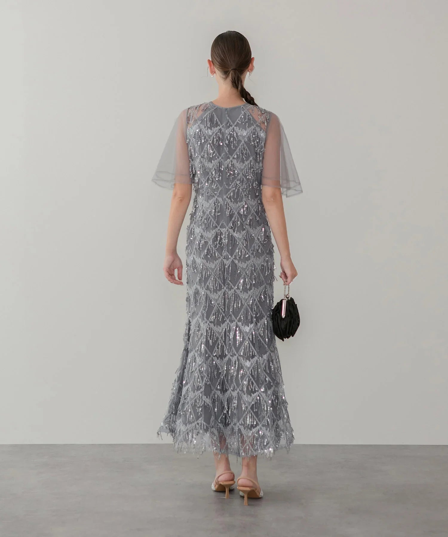 【当日発送】チュールスリーブスパンコールマーメイドワンピースドレス