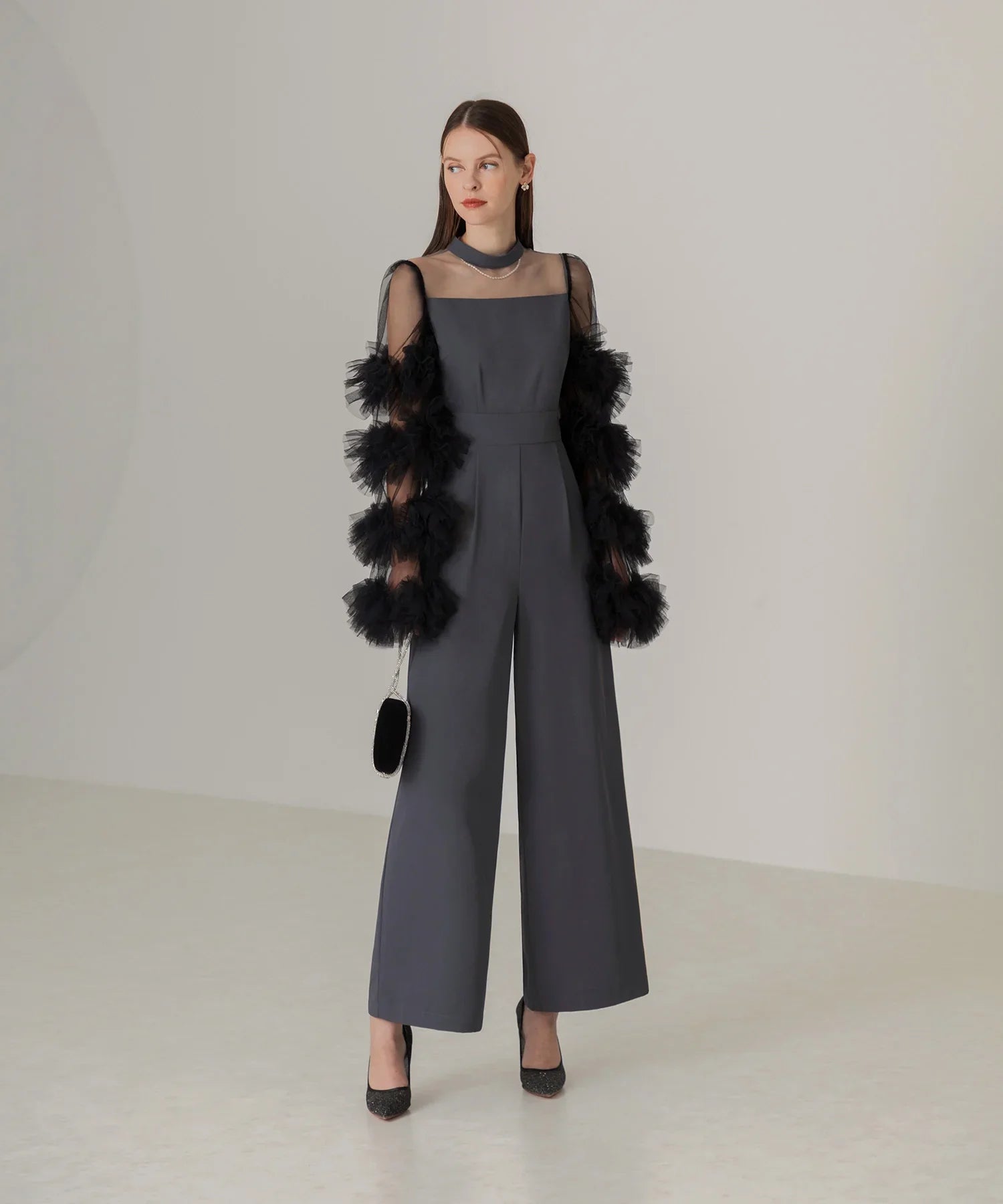 【当日発送】ボリュームチュールスリーブオールインワンパンツドレス