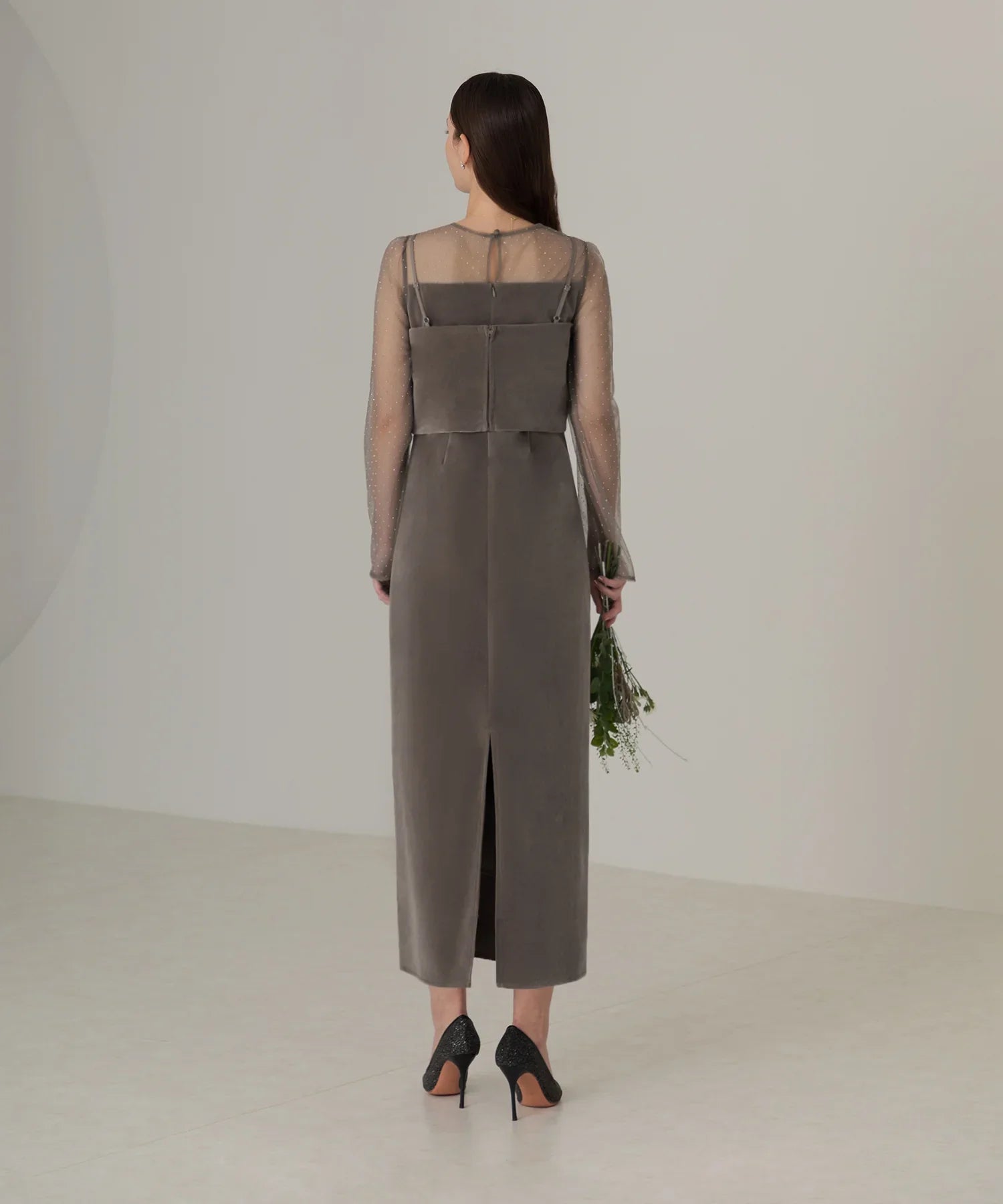 【当日発送】2WAYリボンビスチェドットストーンベロアワンピースドレス