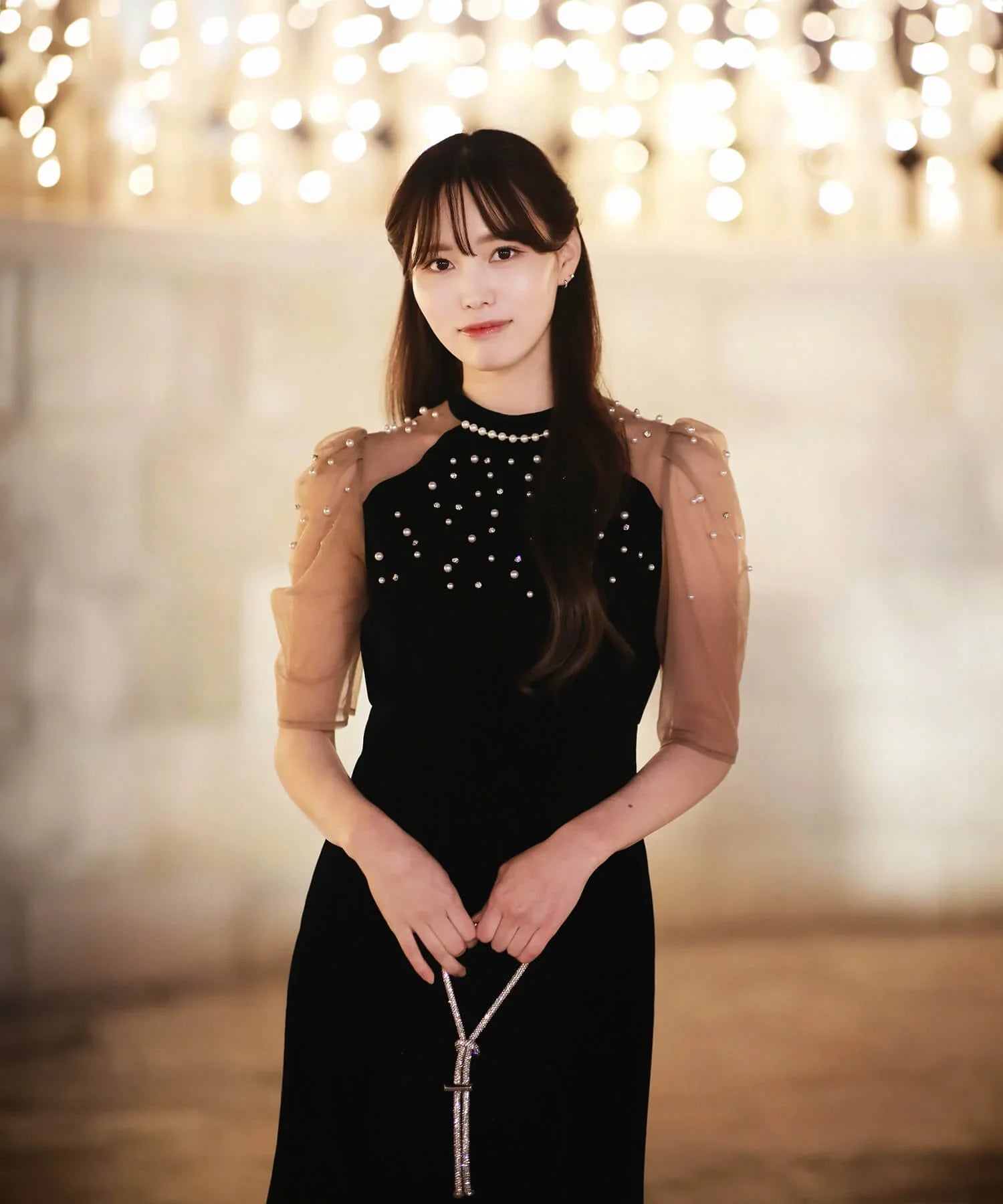 【当日発送】シアースリーブパールビジューベロアマーメイドワンピースドレス