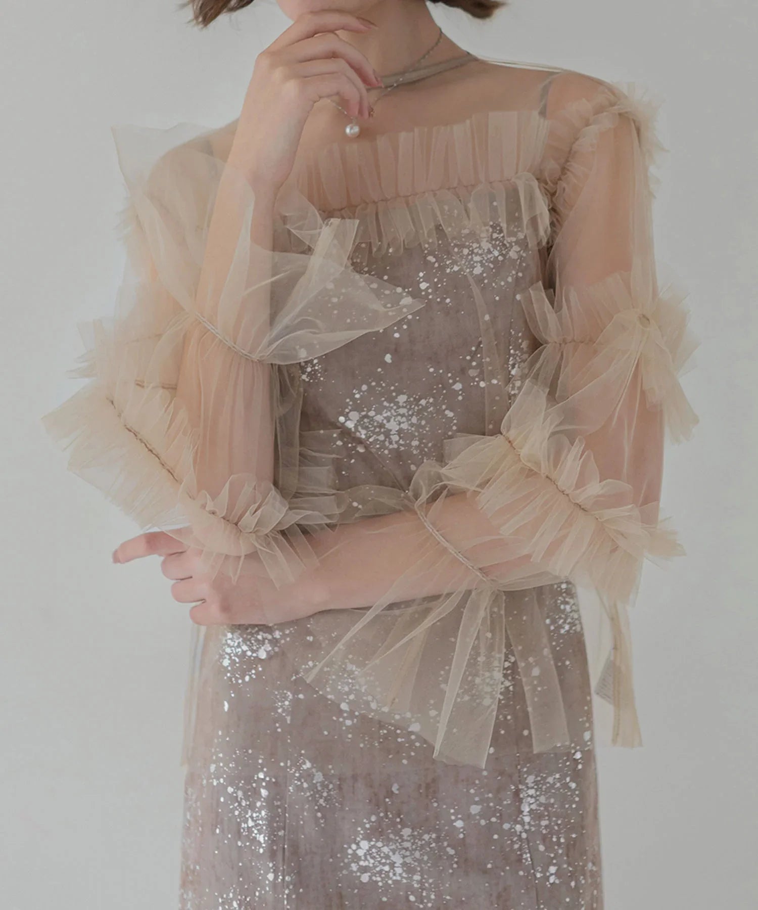 【SOLD OUT】チュールフリルペイントマーメイドワンピースドレス