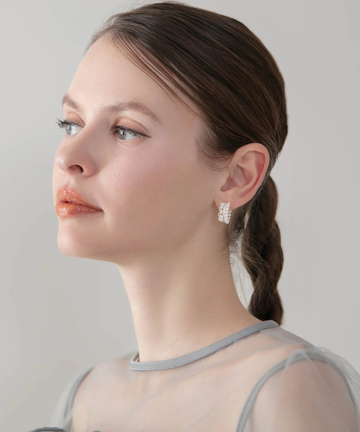 【当日発送】パールレースフープピアス