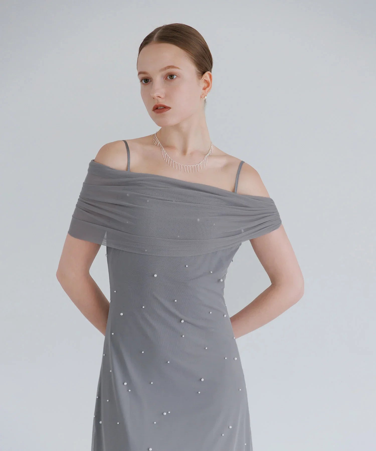 【一部当日発送】2WAYチュールトップスパールAラインワンピースドレス