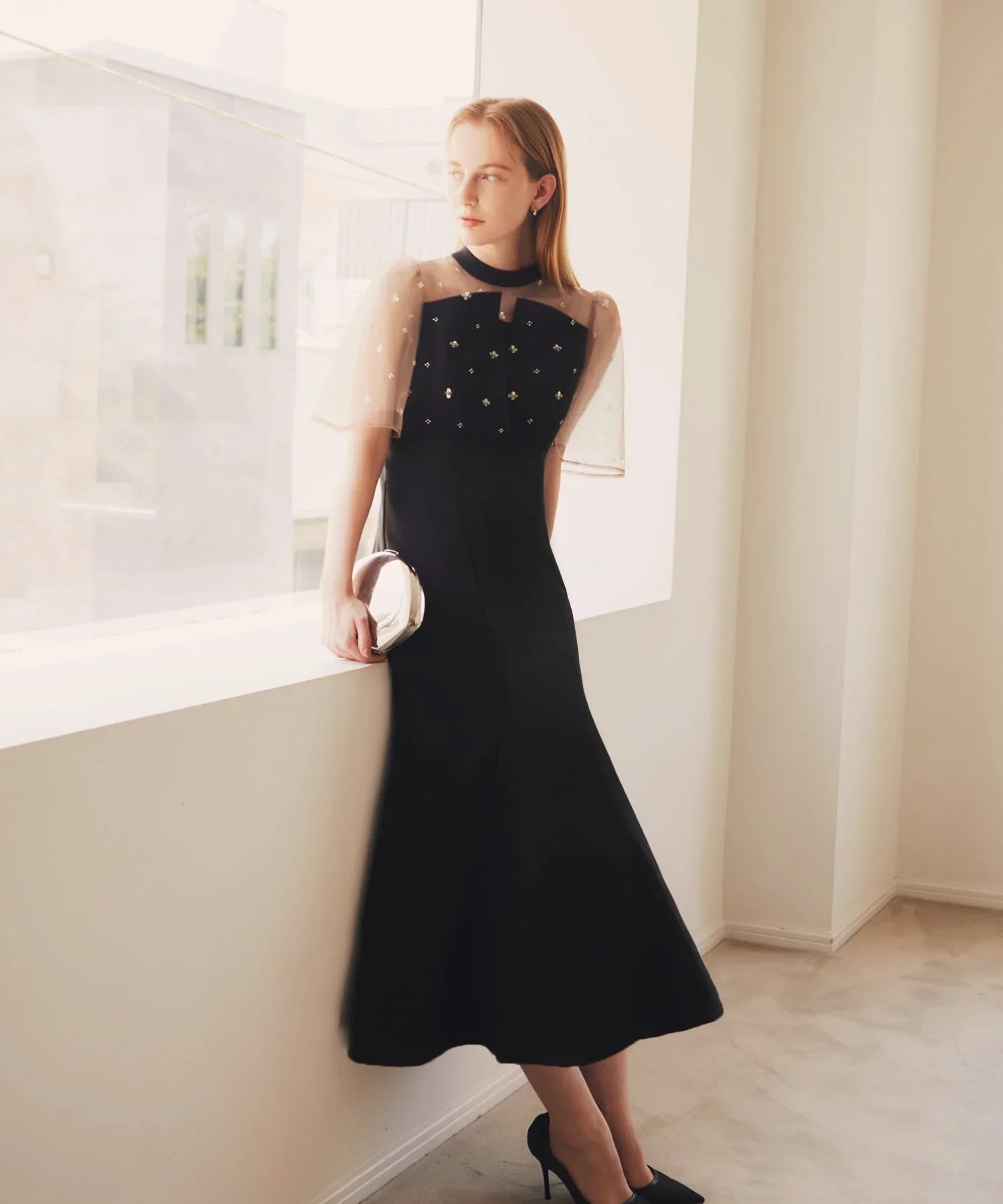 【當天出貨】碎花亮片薄紗重疊魚尾裙