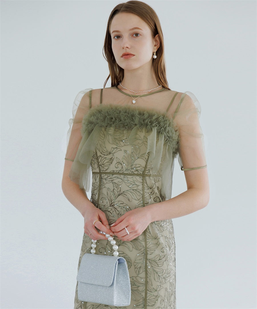 【当日発送】3WAYフラワーチュールアシンメトリーIラインワンピースドレス