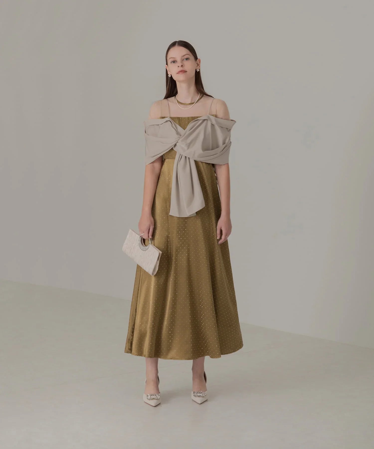 【SOLD OUT】2WAYリボンボレロドットストーンワンピースドレス