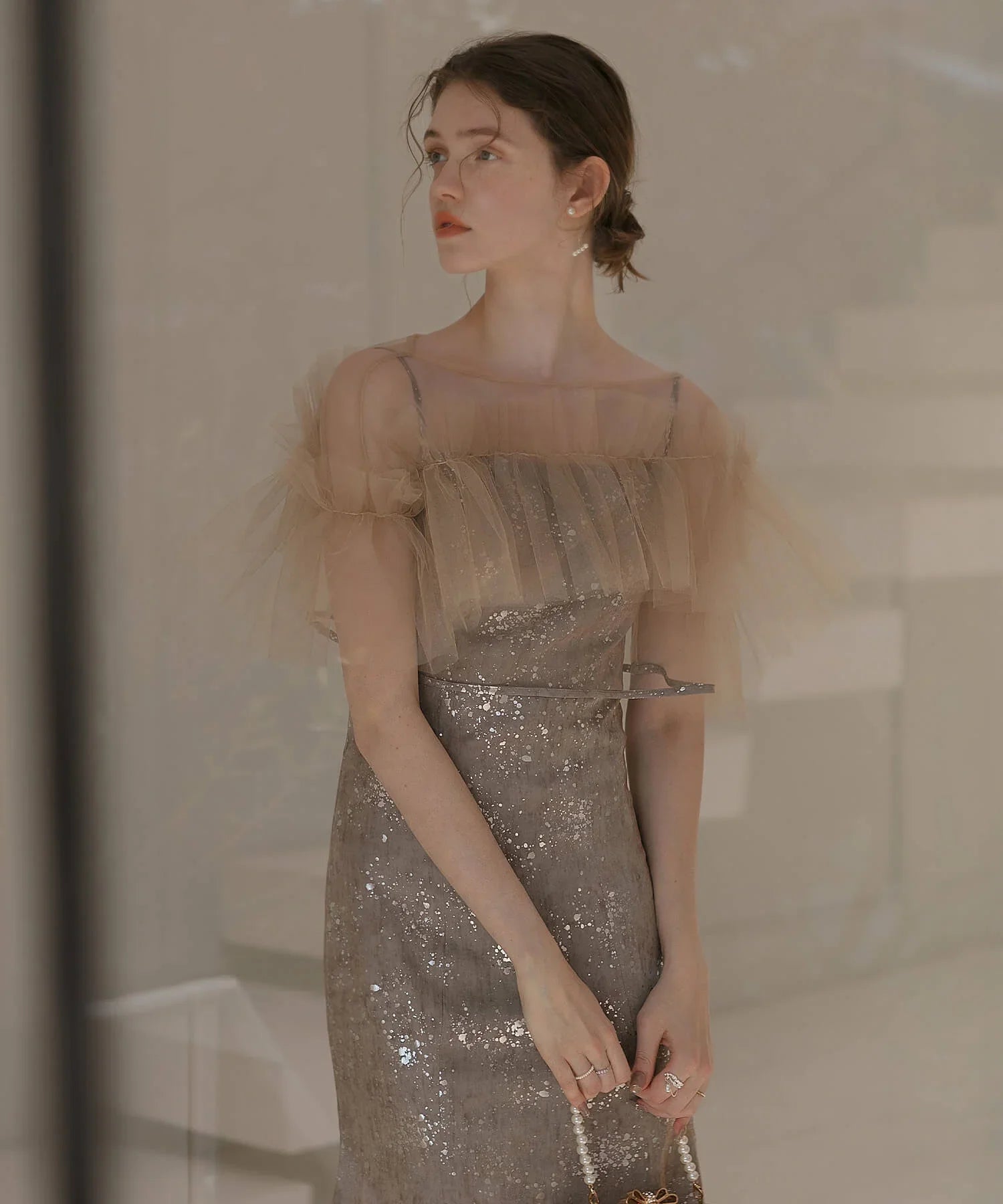 【当日発送】チュールフリルボレロペイントマーメイドワンピースドレス