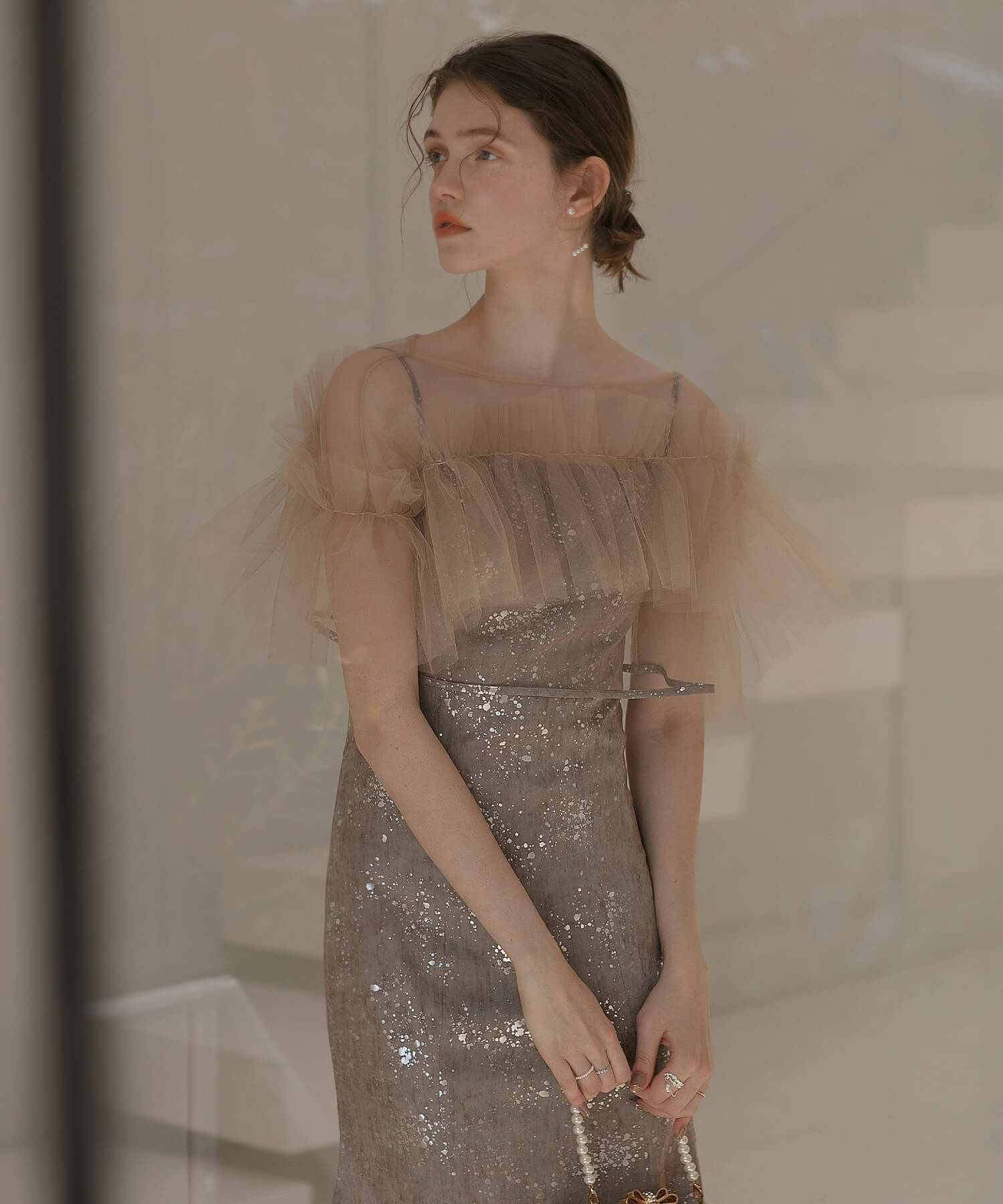 【当日発送】チュールフリルボレロペイントマーメイドワンピースドレス