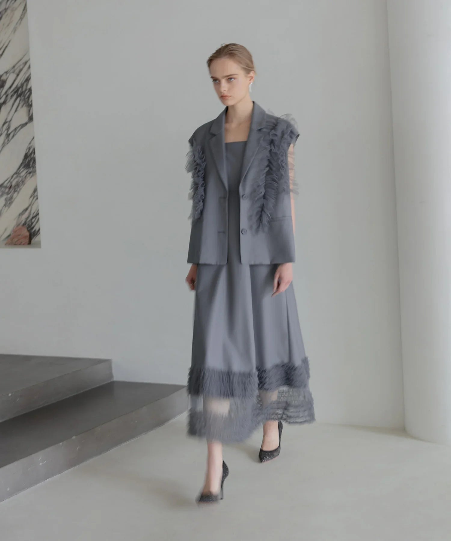 【当日発送】チュールフリルセットアップワンピースドレス