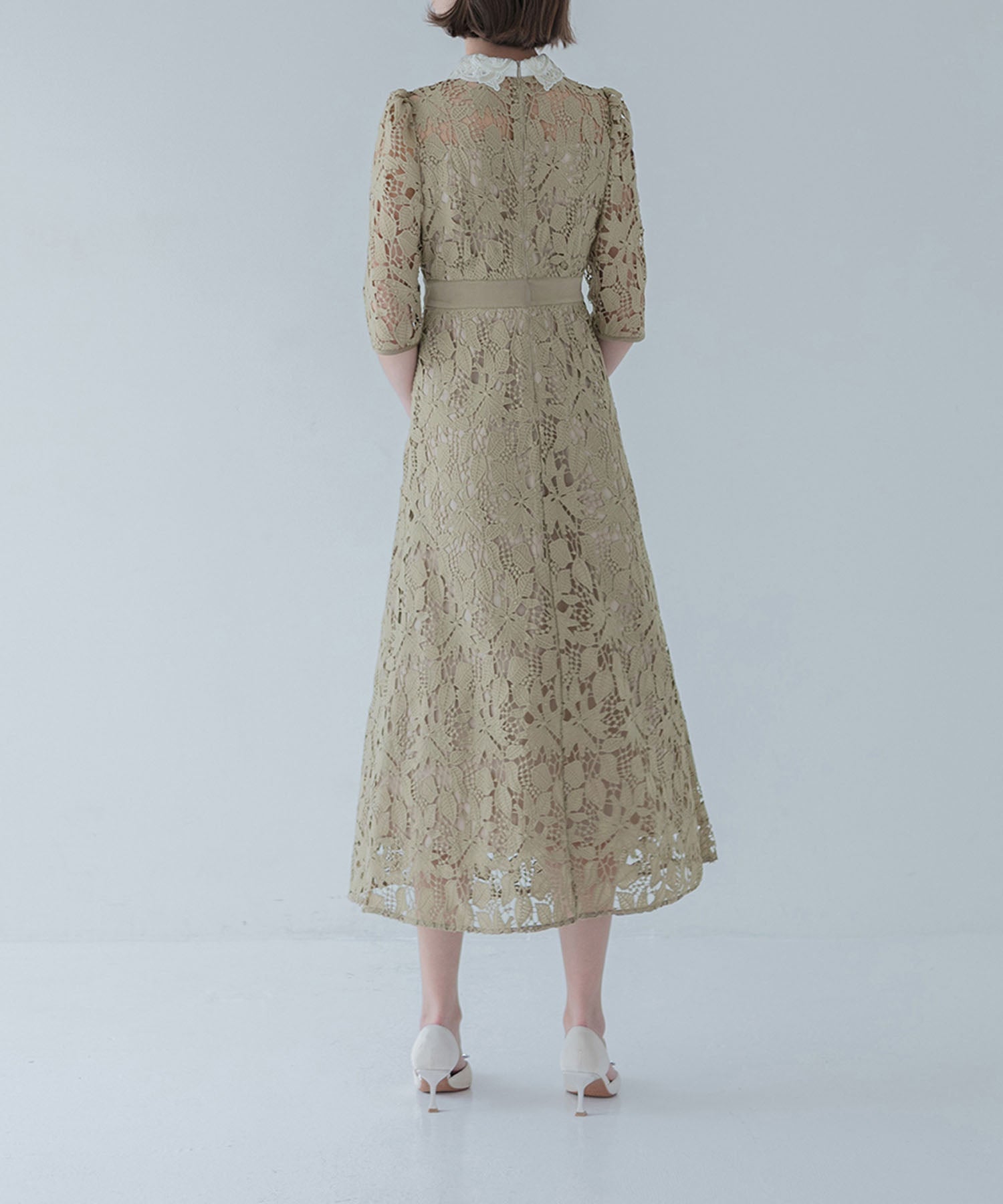 【一部当日発送】花柄レースビジューカラーAラインワンピースドレス