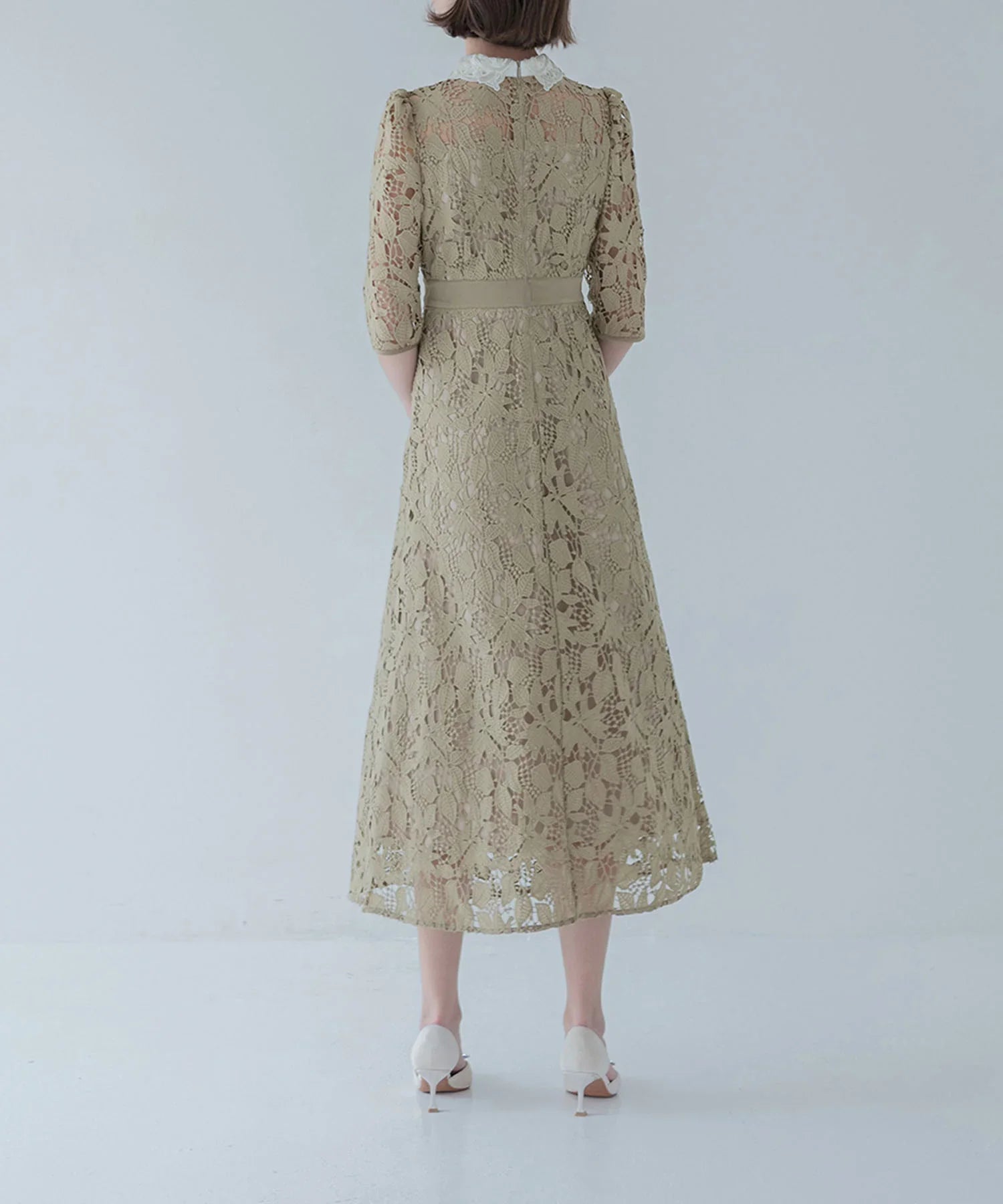 【一部当日発送】花柄レースビジューカラーAラインワンピースドレス