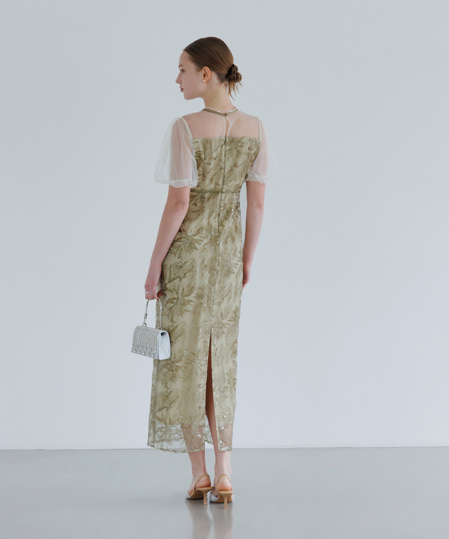 【当日発送】アシンメトリーシアーフラワーワンピースドレス