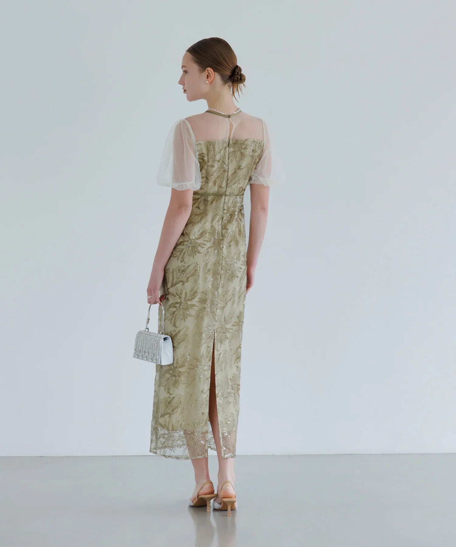 【当日発送】アシンメトリーシアーフラワーワンピースドレス