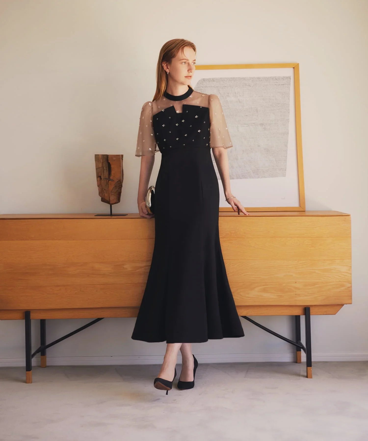 【當天出貨】碎花亮片薄紗重疊魚尾裙