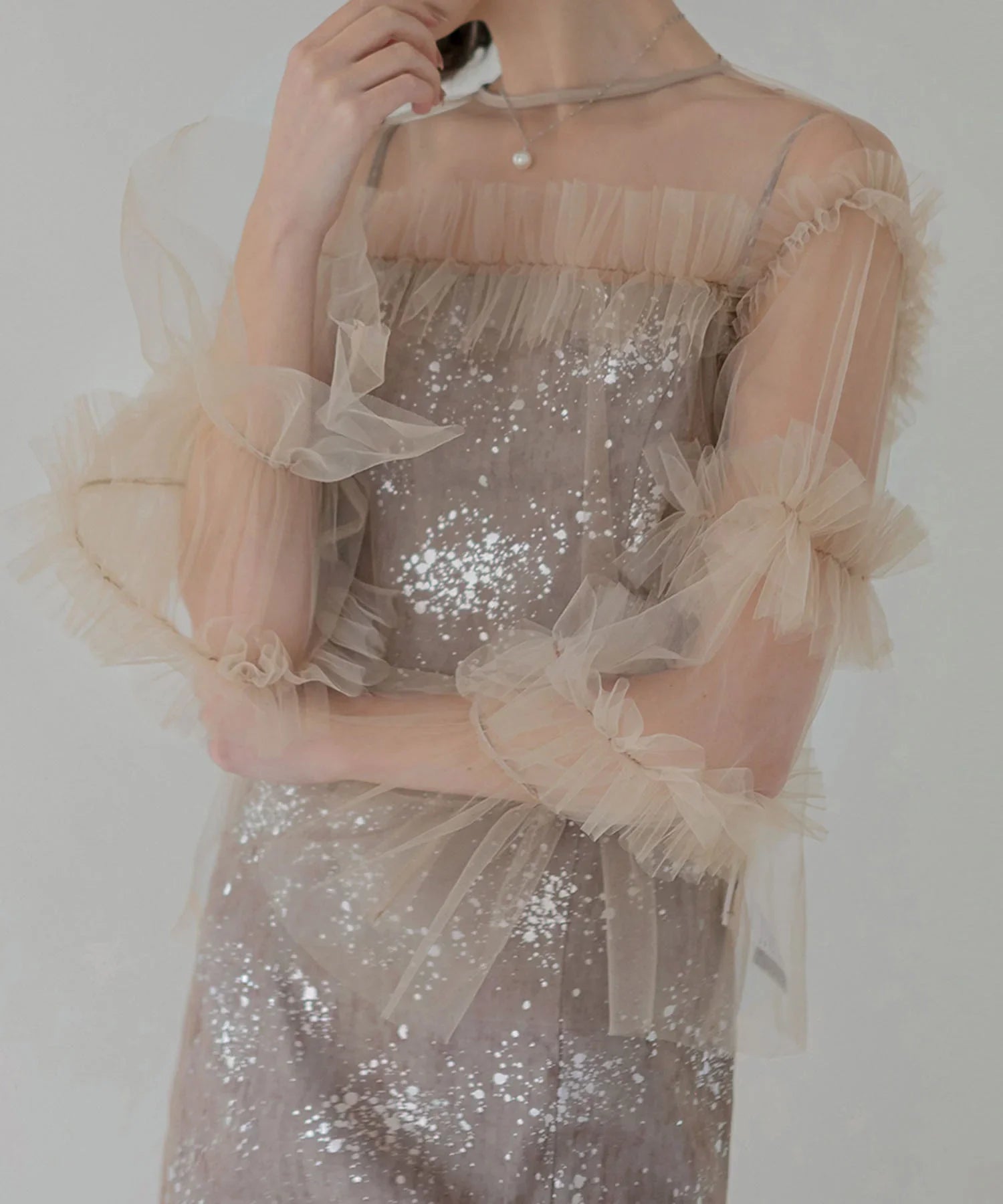 【SOLD OUT】チュールフリルペイントマーメイドワンピースドレス