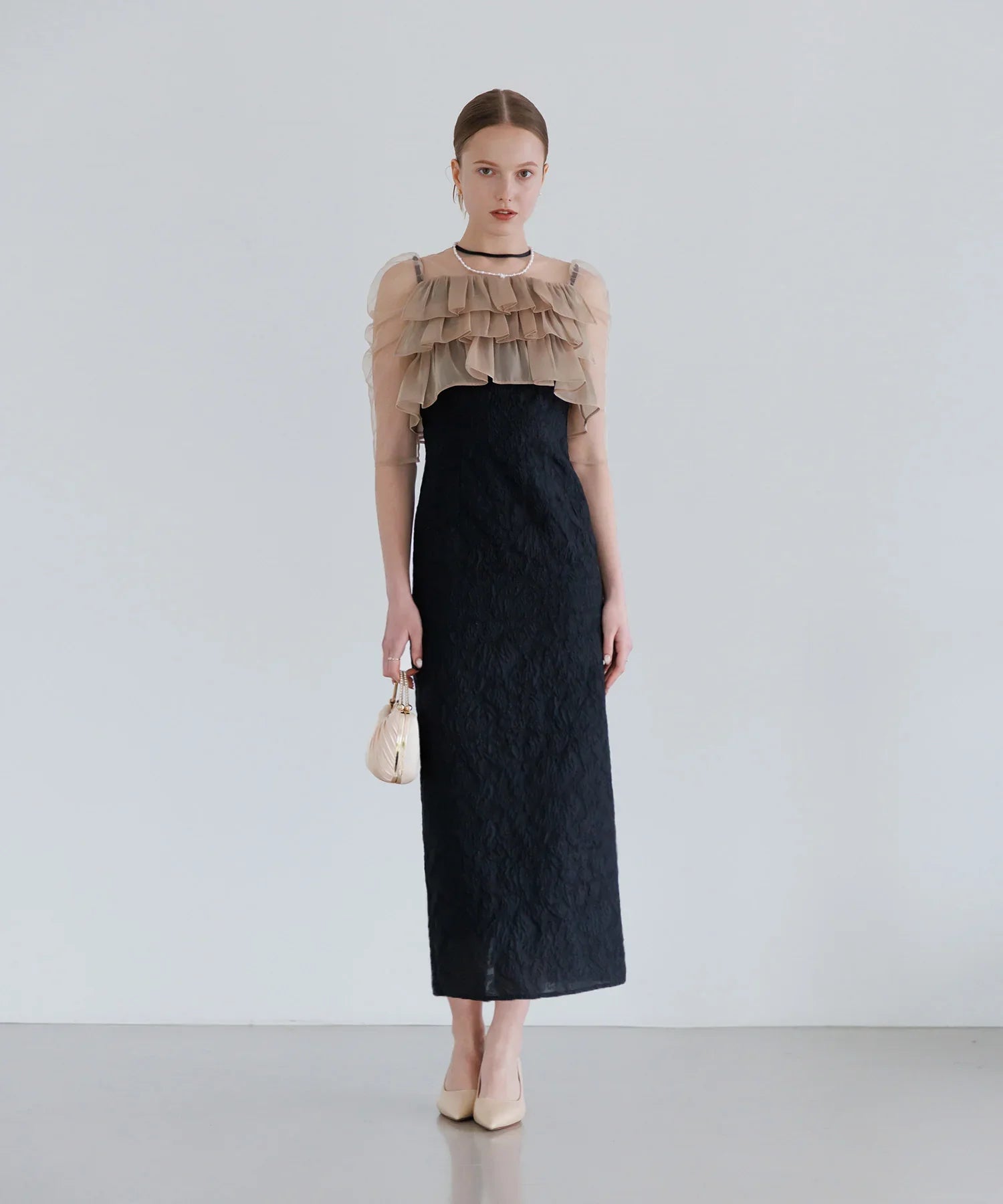 【当日発送】3WAYティアードフリルジャガードIラインワンピースドレス