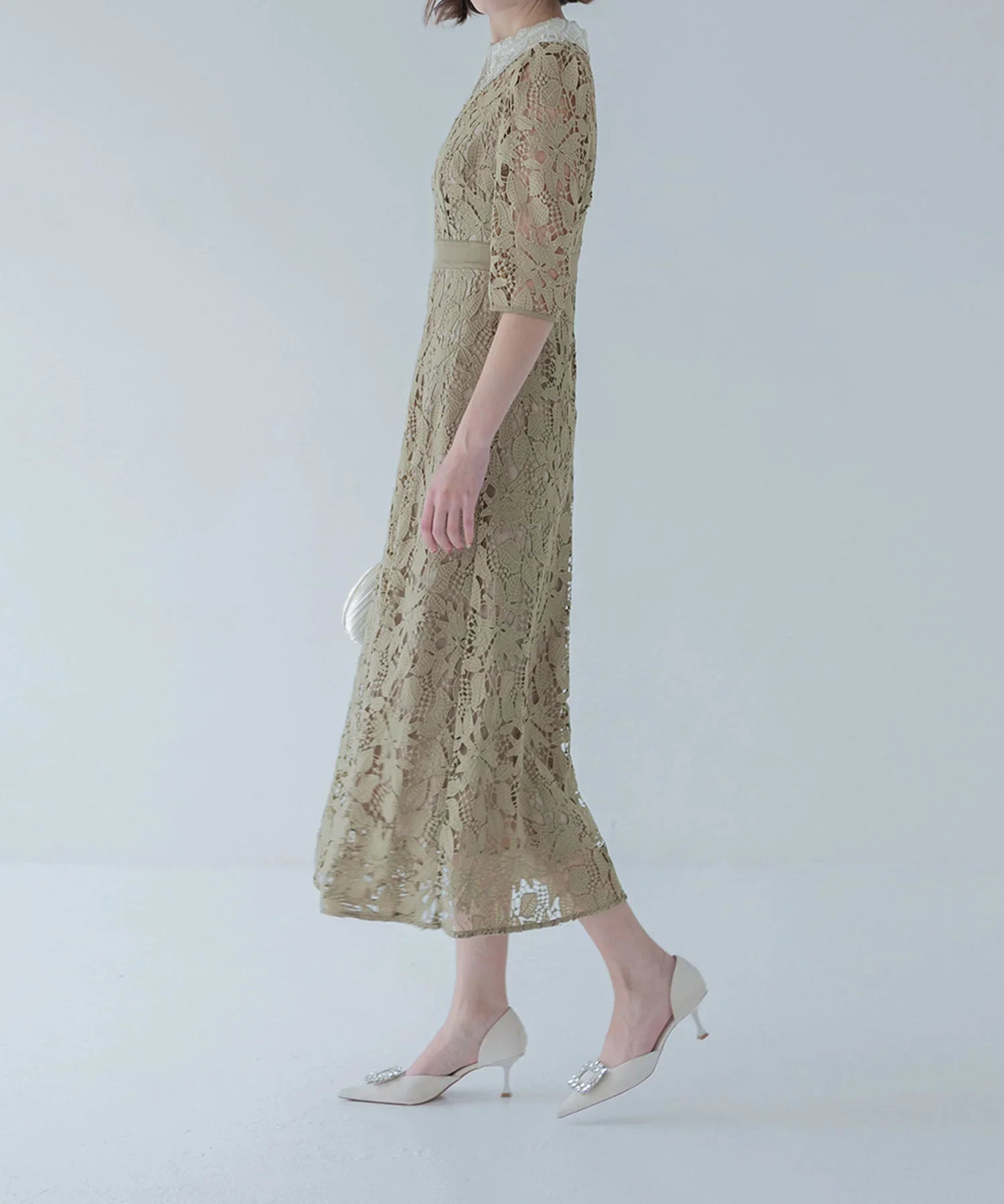 【一部当日発送】花柄レースビジューカラーAラインワンピースドレス