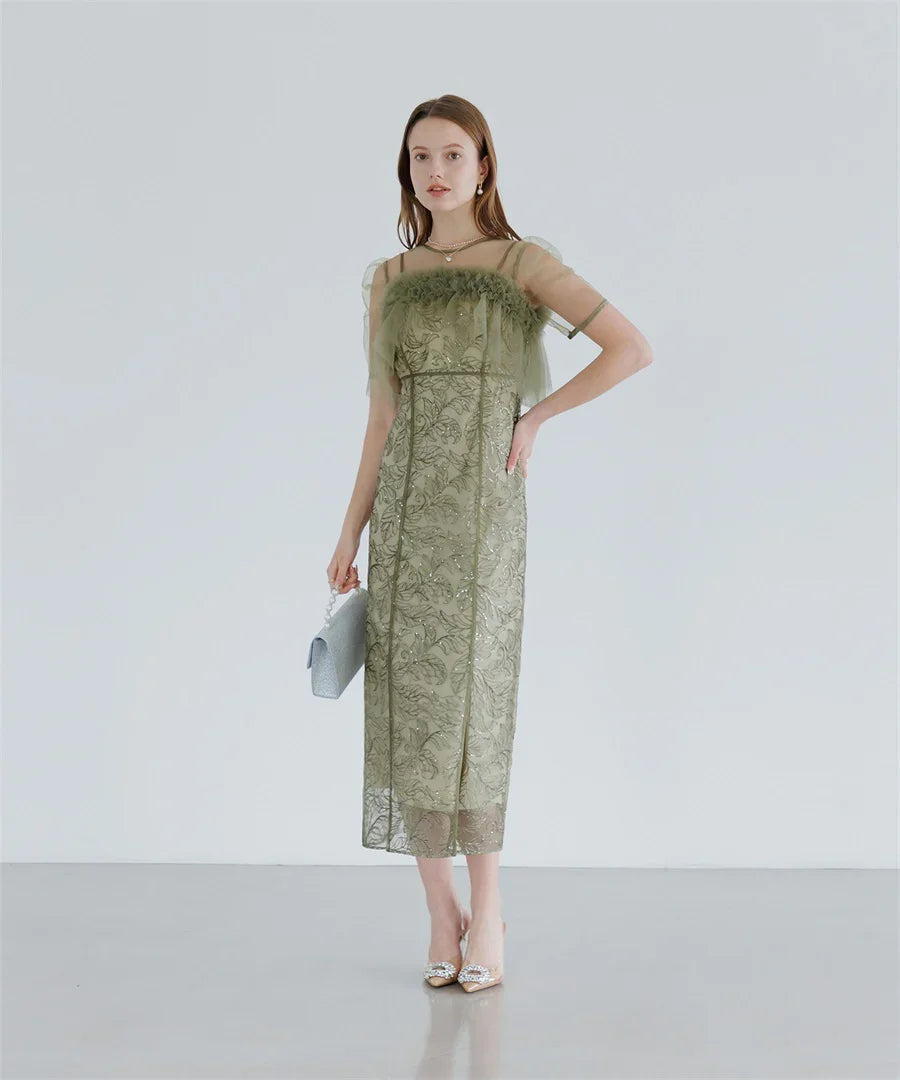 【当日発送】3WAYフラワーチュールアシンメトリーIラインワンピースドレス