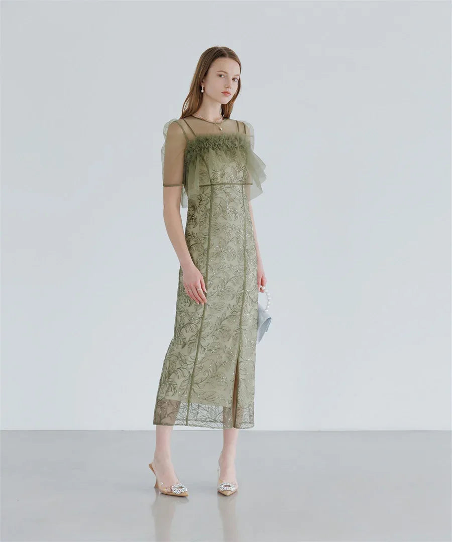 【当日発送】3WAYフラワーチュールアシンメトリーIラインワンピースドレス