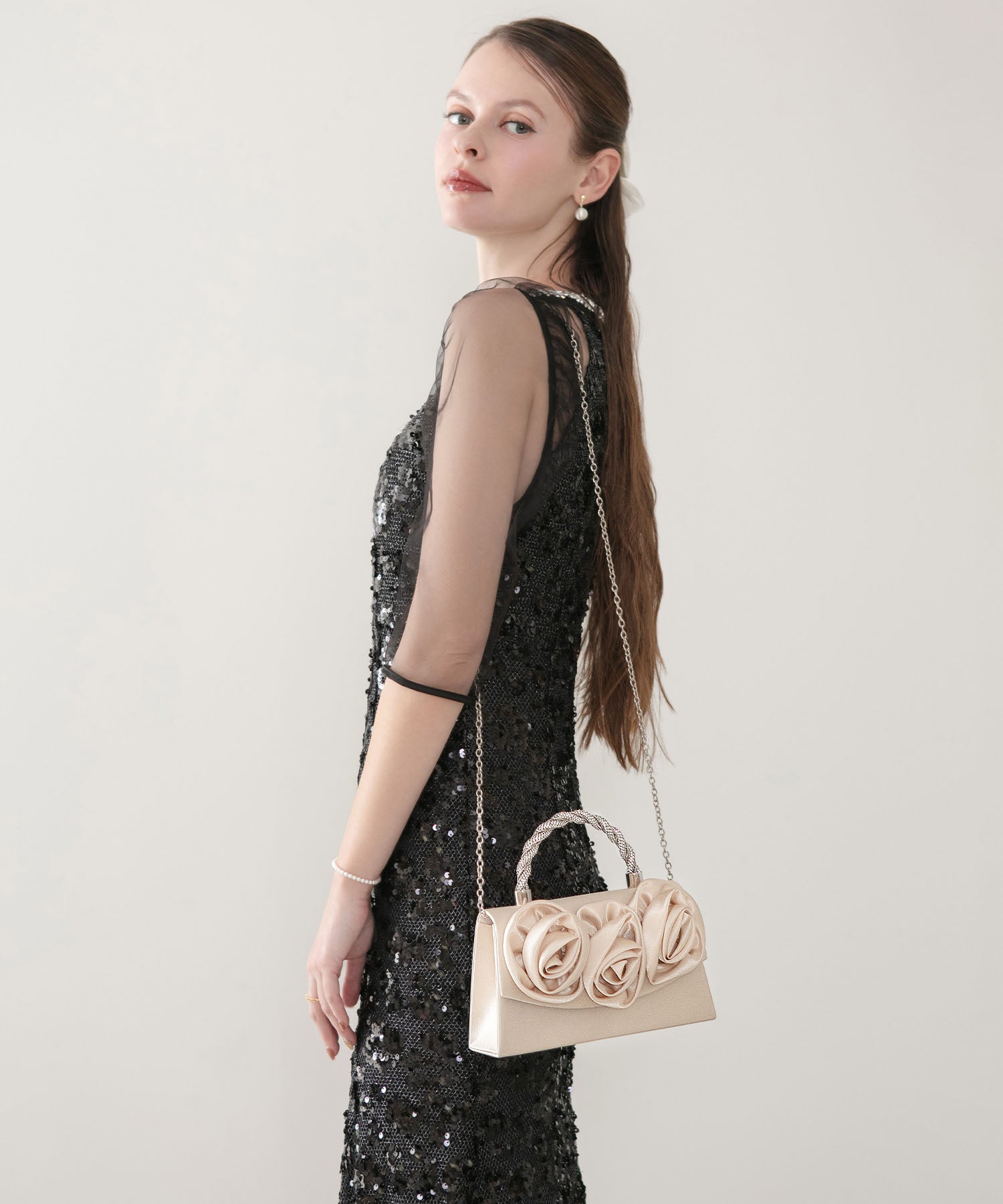 【予約商品】2WAYローズフラワー ツイストストーンハンドルバッグ