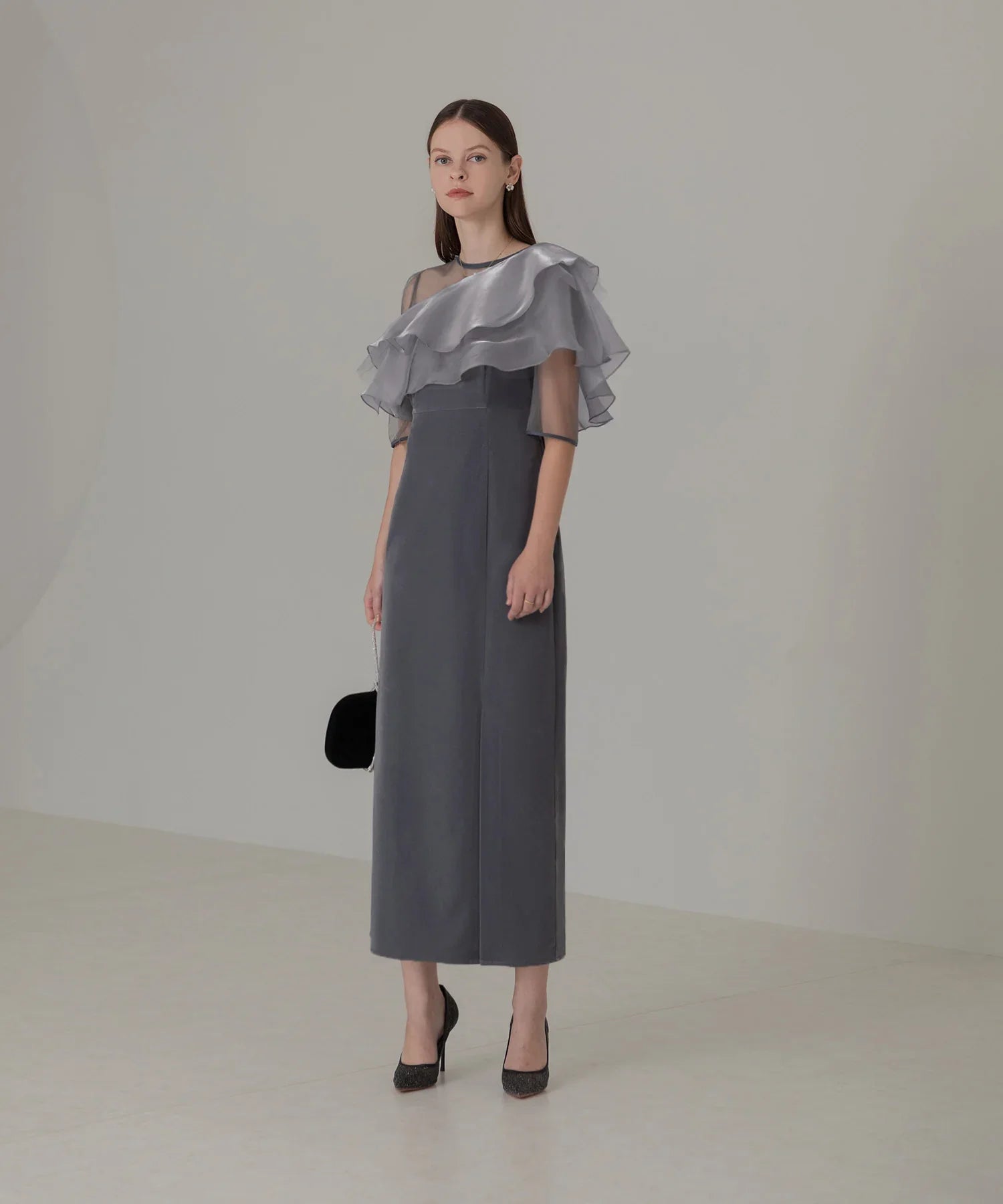 【当日発送】アシンメトリーティアードフリル3WAYベロアワンピースドレス