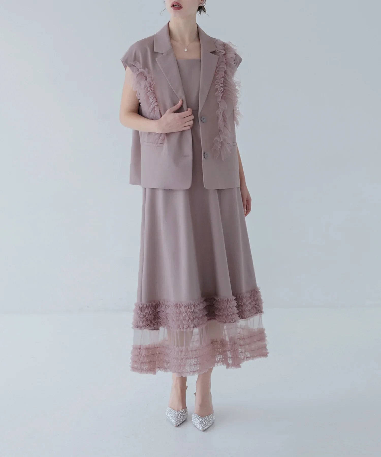 【当日発送】チュールフリルセットアップワンピースドレス