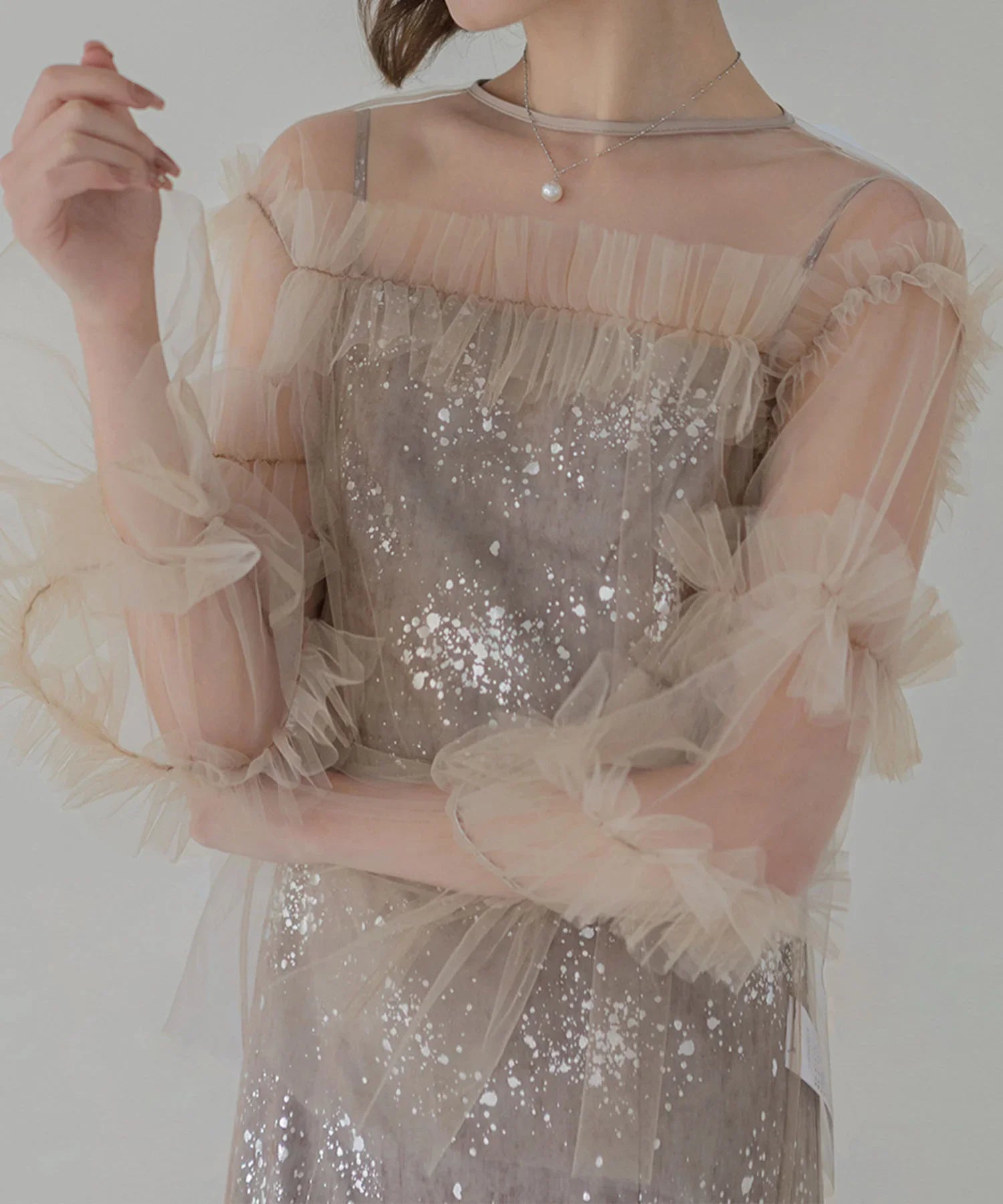 【SOLD OUT】チュールフリルペイントマーメイドワンピースドレス