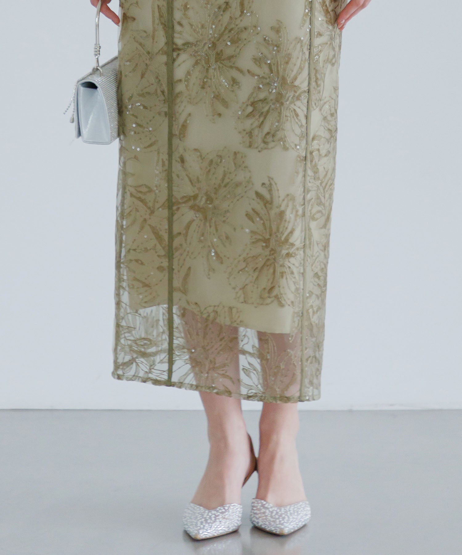 【当日発送】アシンメトリーシアーフラワーワンピースドレス