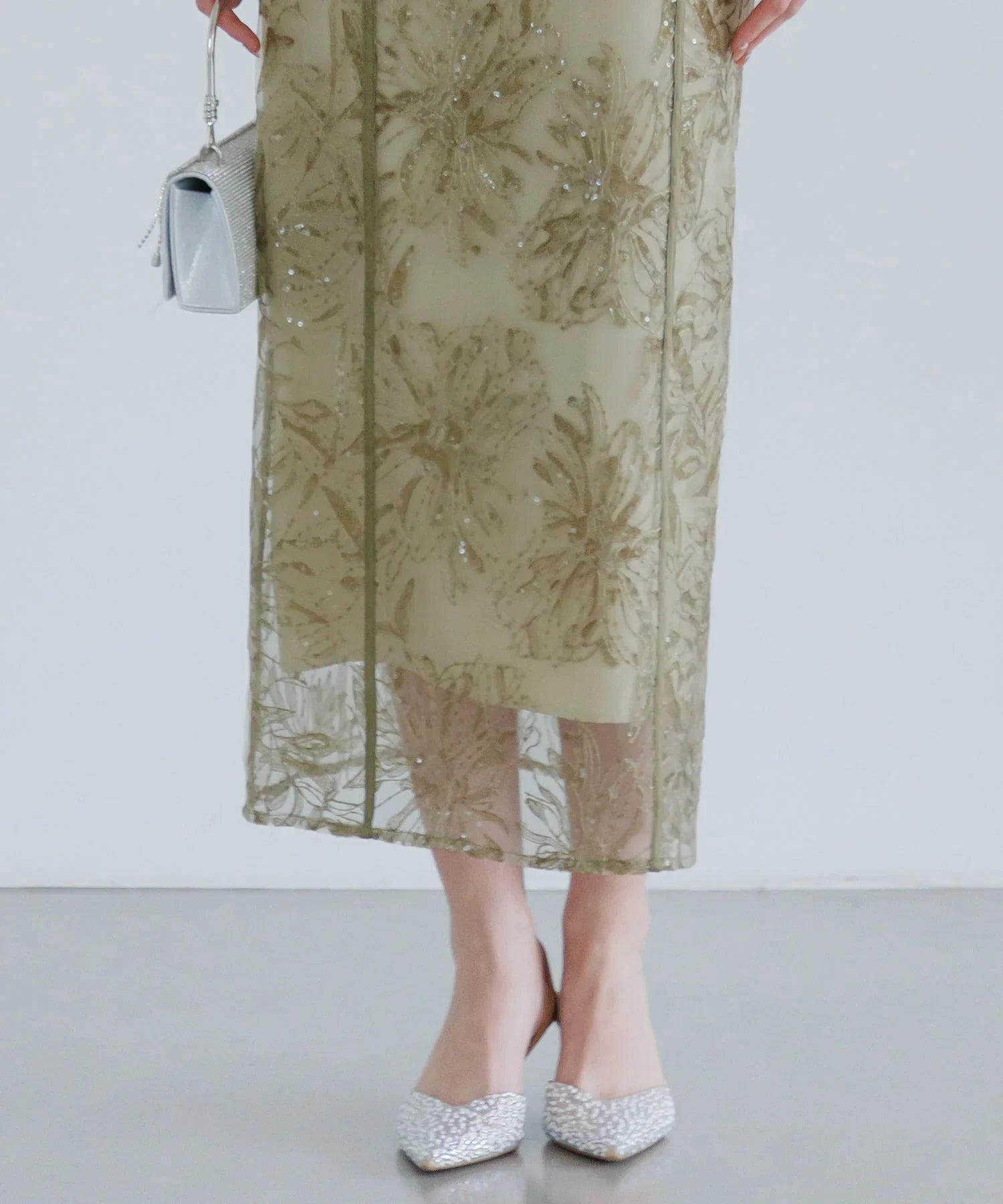 【当日発送】アシンメトリーシアーフラワーワンピースドレス